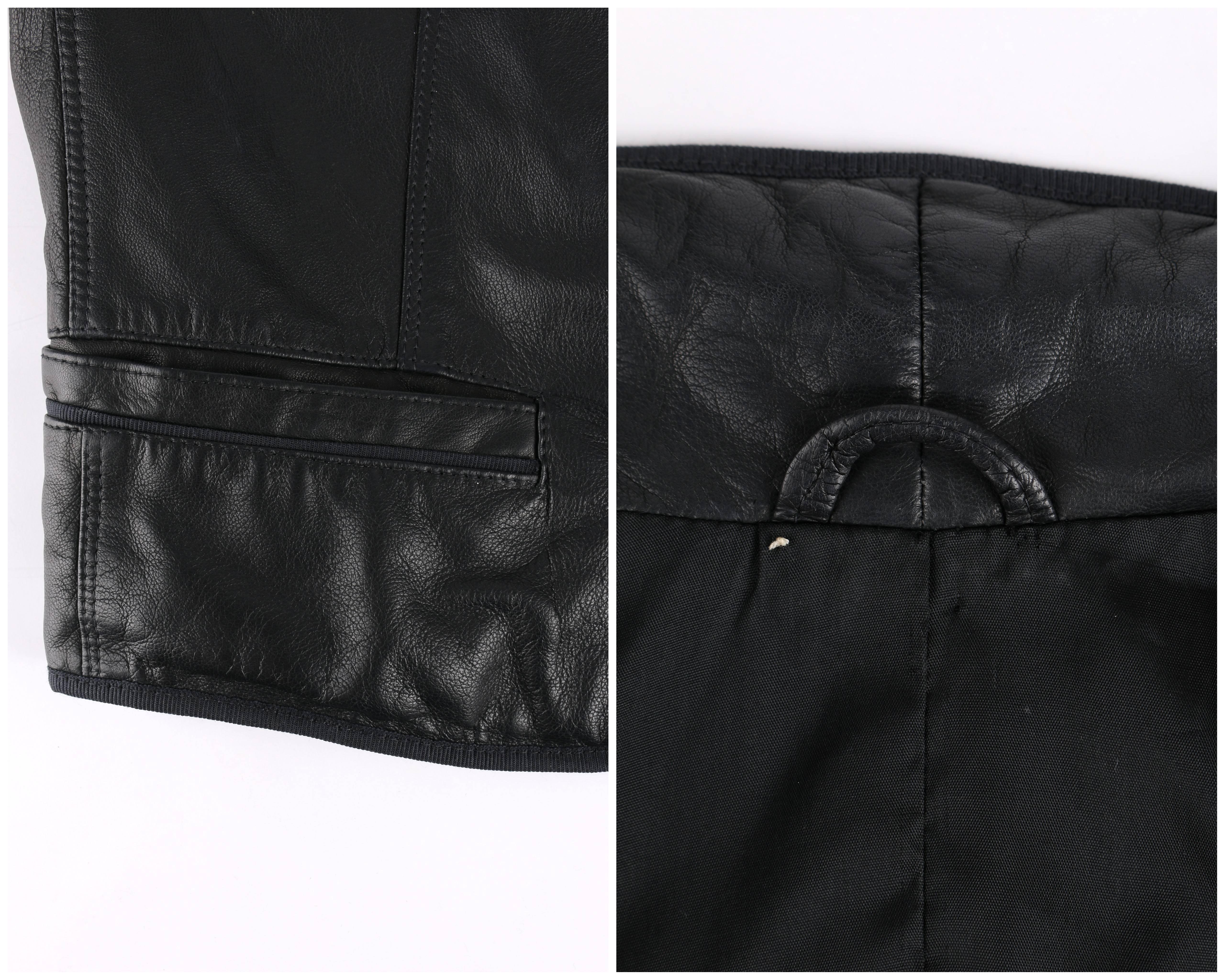 GIANNI VERSACE c.1980's Black Leather Cropped Blazer Jacket  For Sale 2