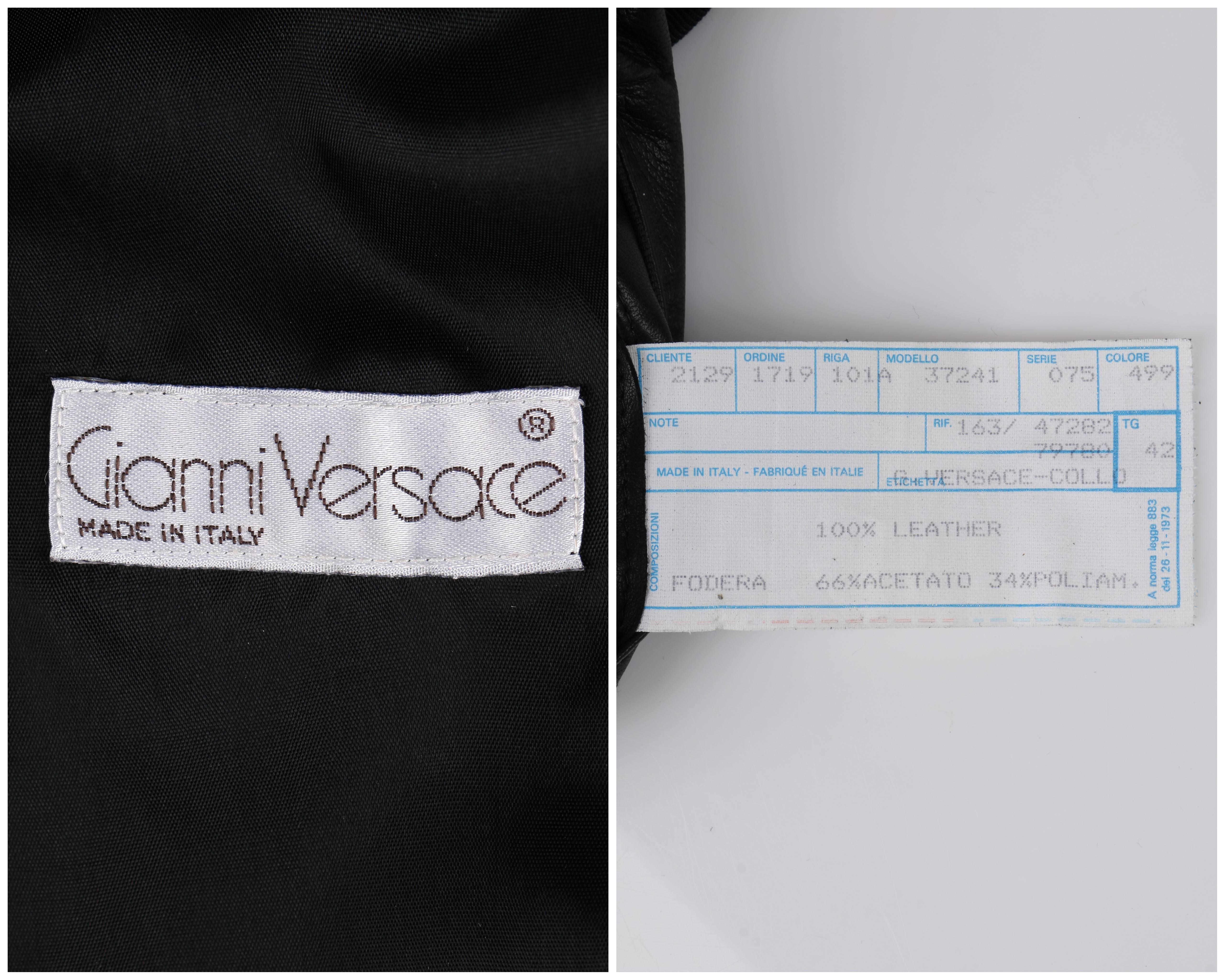 GIANNI VERSACE c.1980's Black Leather Cropped Blazer Jacket  For Sale 5