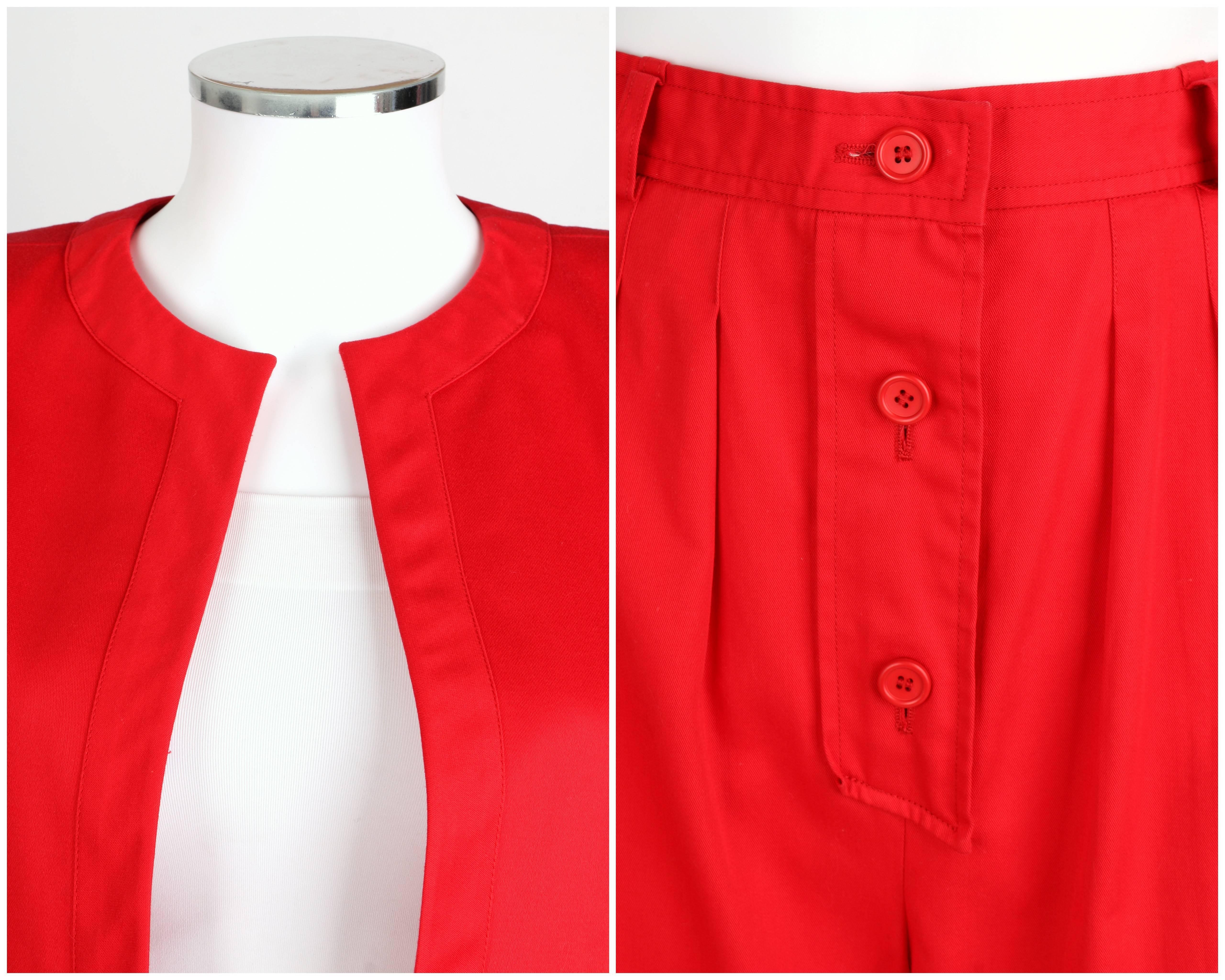 Red YVES SAINT LAURENT c.1980's Rive Gauche Bolero Jacket Gaucho Capri Pant Suit YSL