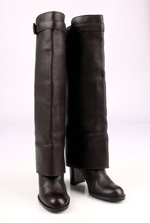 CHANEL Brown Leather Fold-Over Knee High Boots at 1stDibs | chanel fold ...