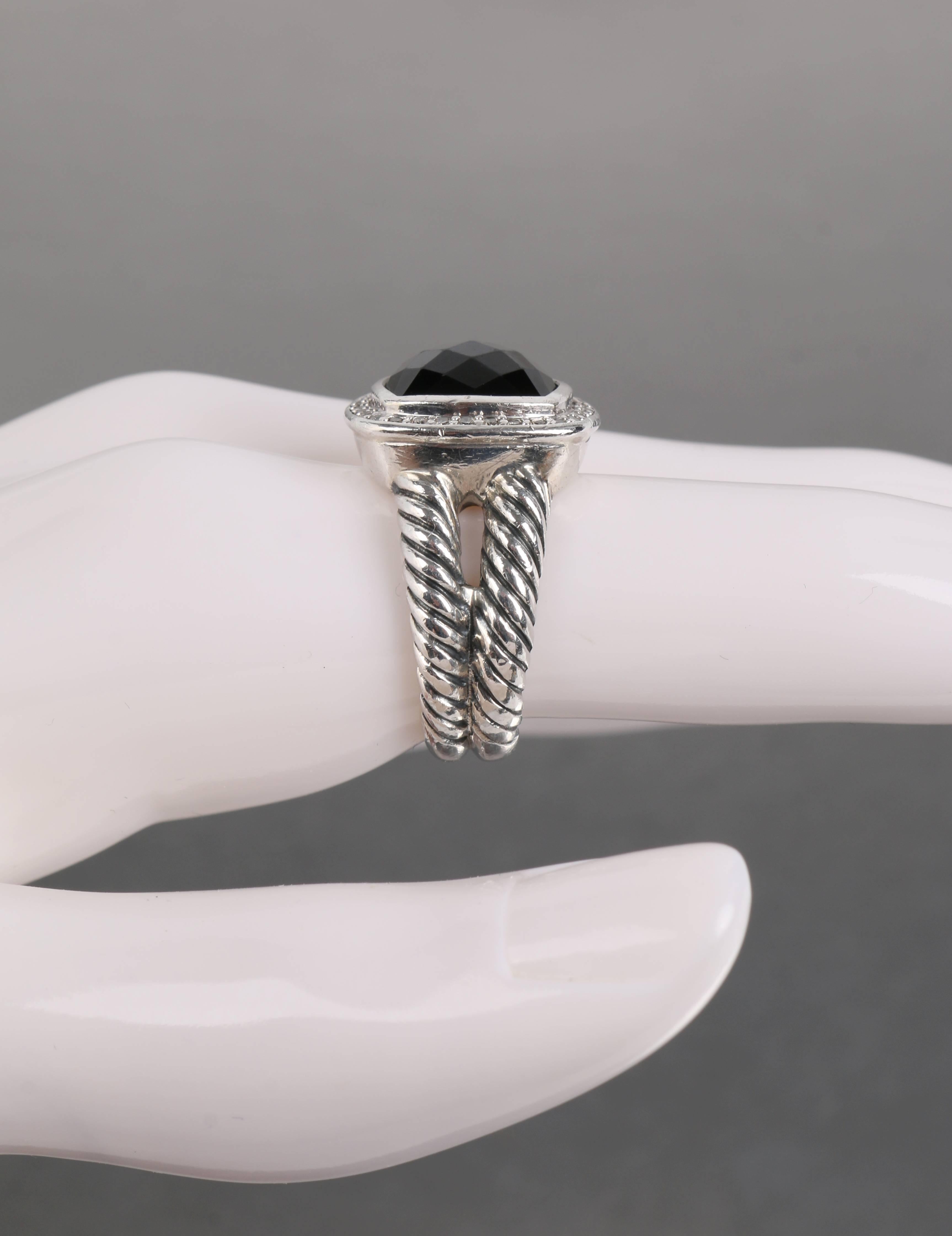 DAVID YURMAN Albion Black Onyx Diamond Sterling Silver Cable RIng In Excellent Condition In Thiensville, WI