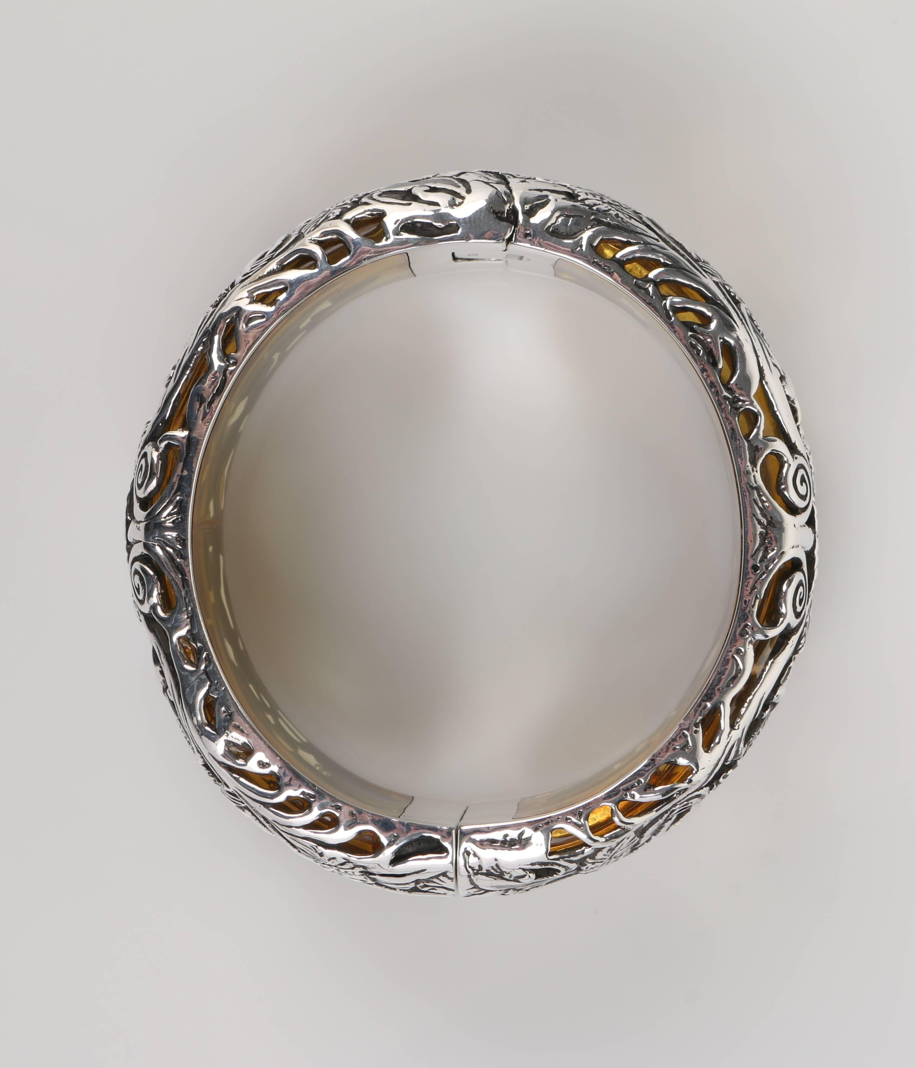 MIRIAM SALAT Amber Resin Sterling Silver Mythological Cuff Bracelet 2