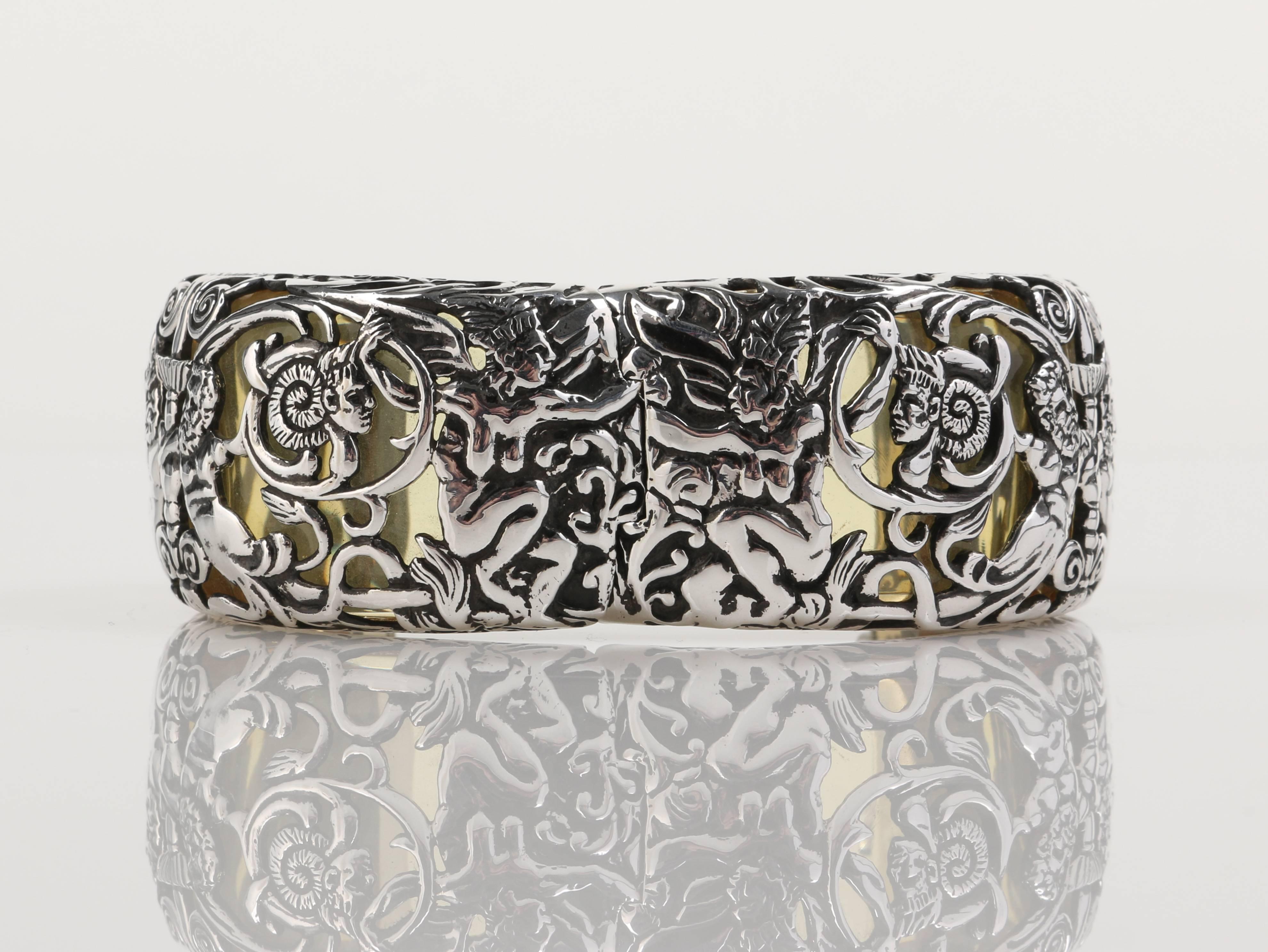 Contemporary MIRIAM SALAT Amber Resin Sterling Silver Mythological Cuff Bracelet