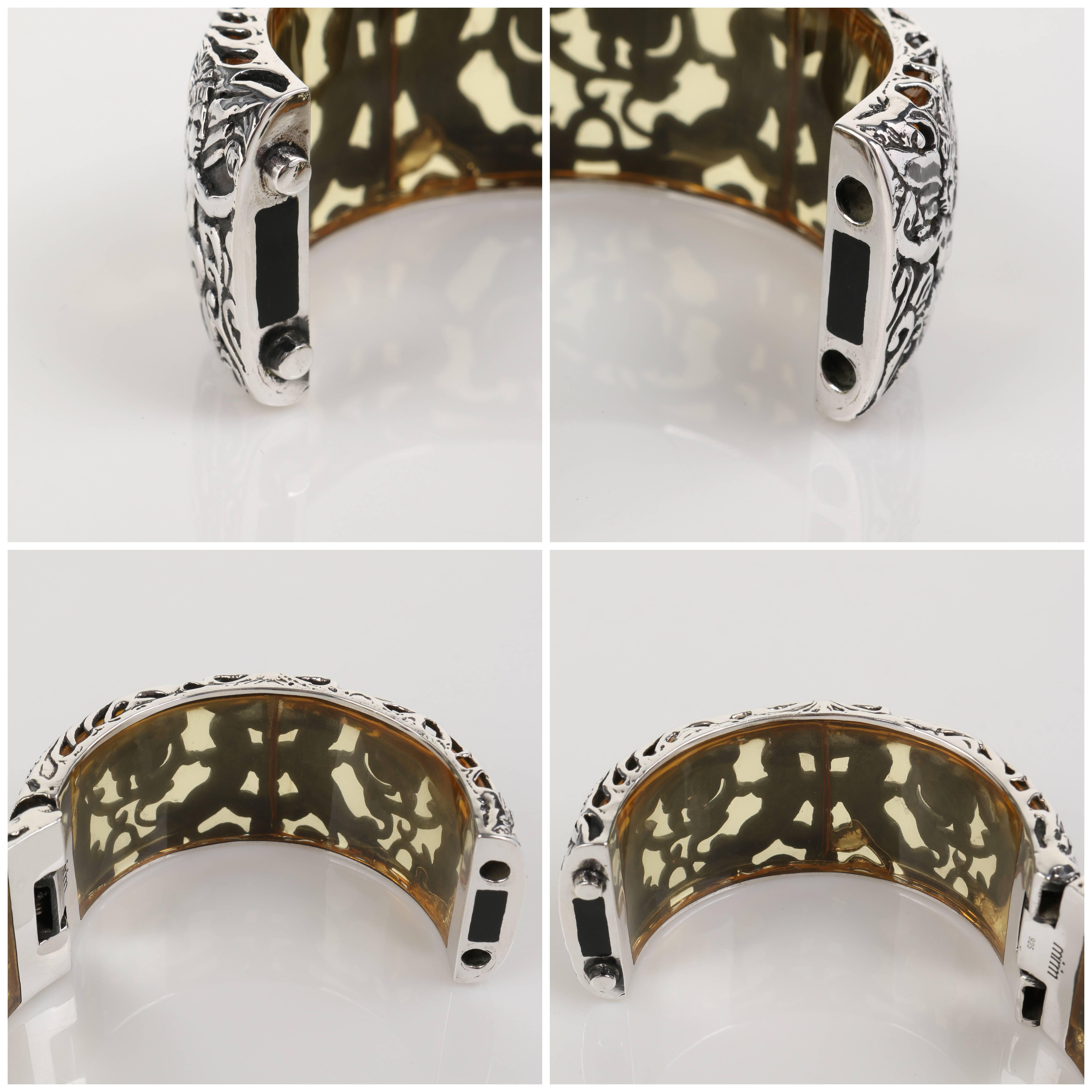 MIRIAM SALAT Amber Resin Sterling Silver Mythological Cuff Bracelet 1