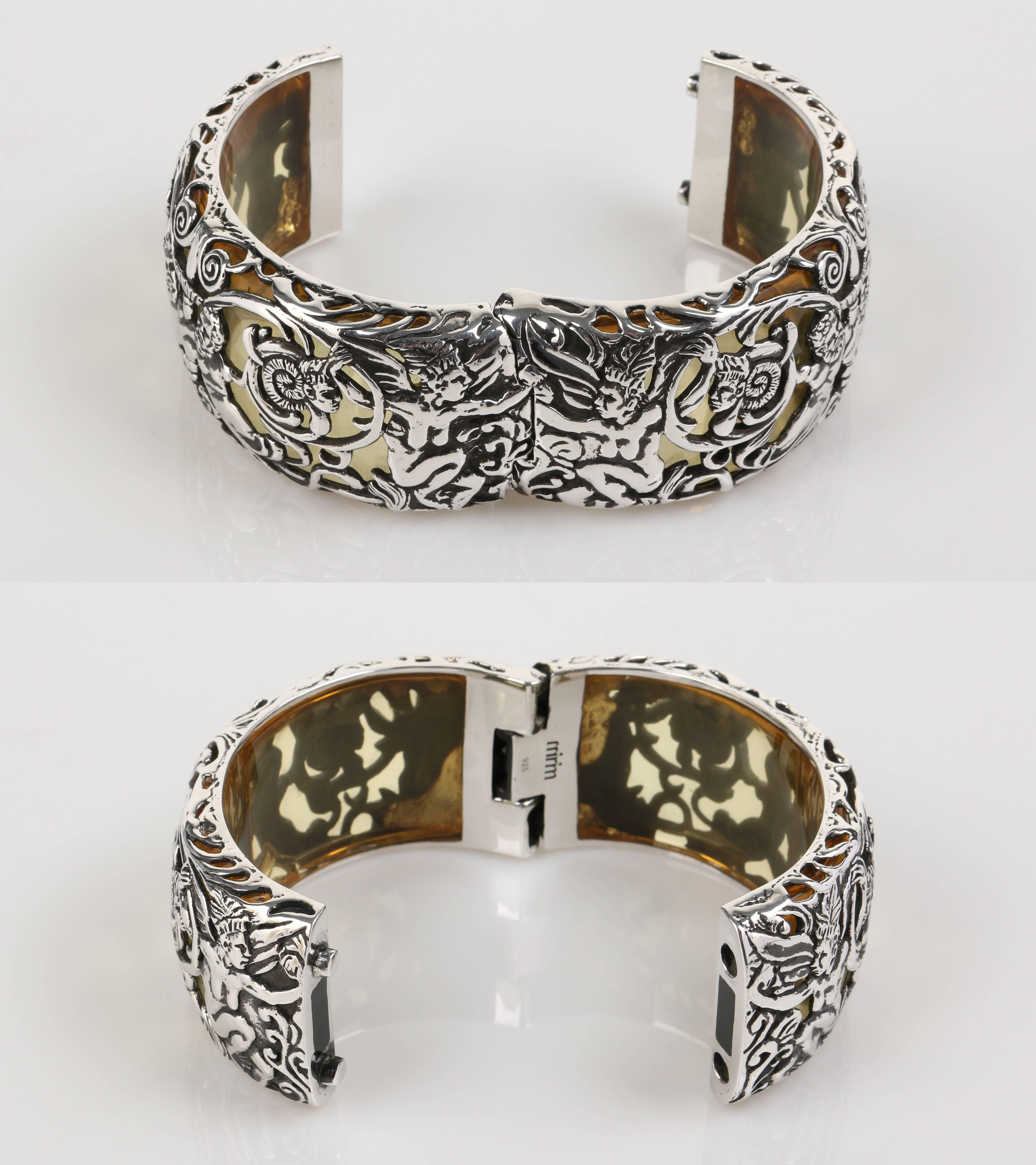 Women's MIRIAM SALAT Amber Resin Sterling Silver Mythological Cuff Bracelet