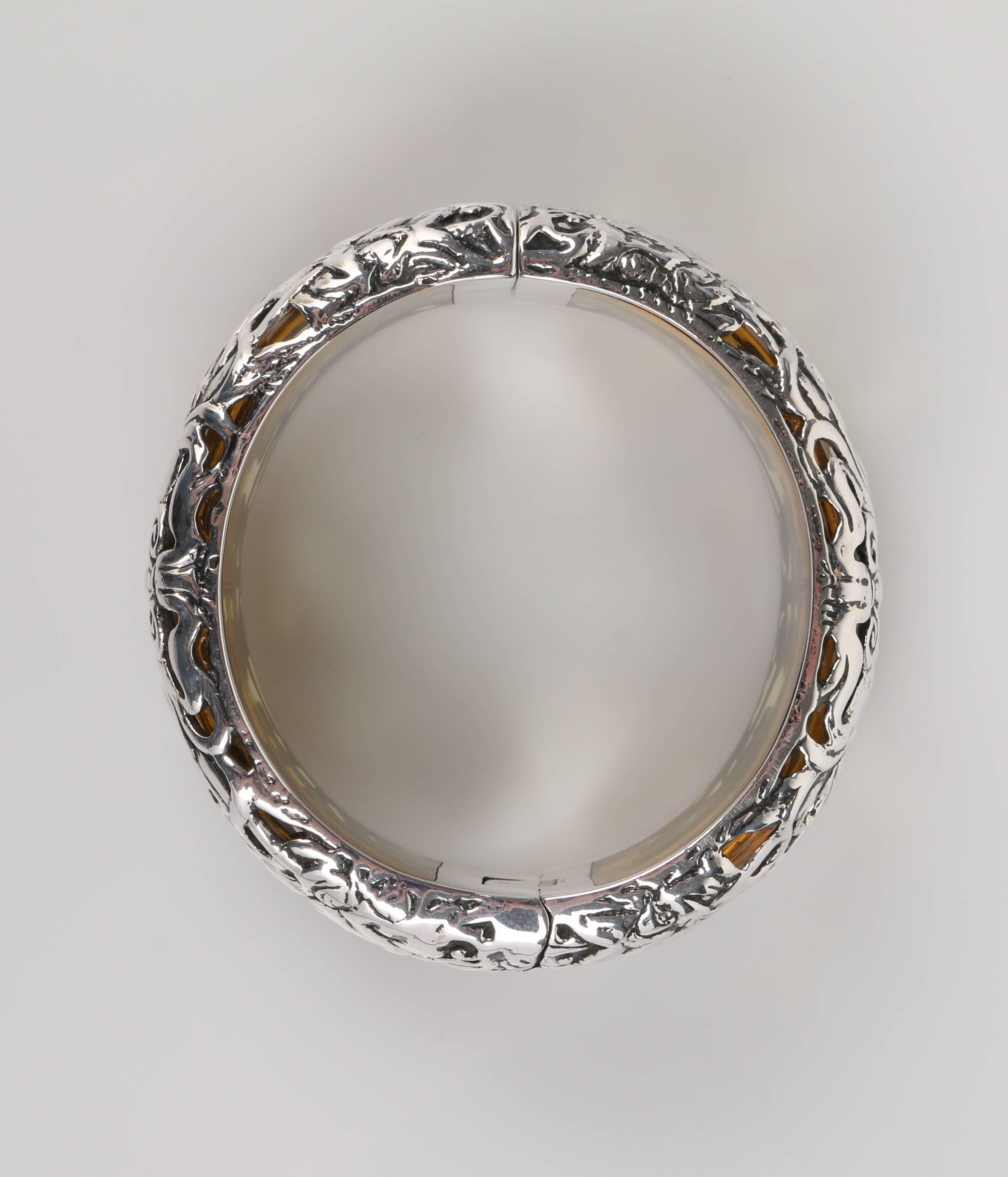 MIRIAM SALAT Amber Resin Sterling Silver Mythological Cuff Bracelet 3