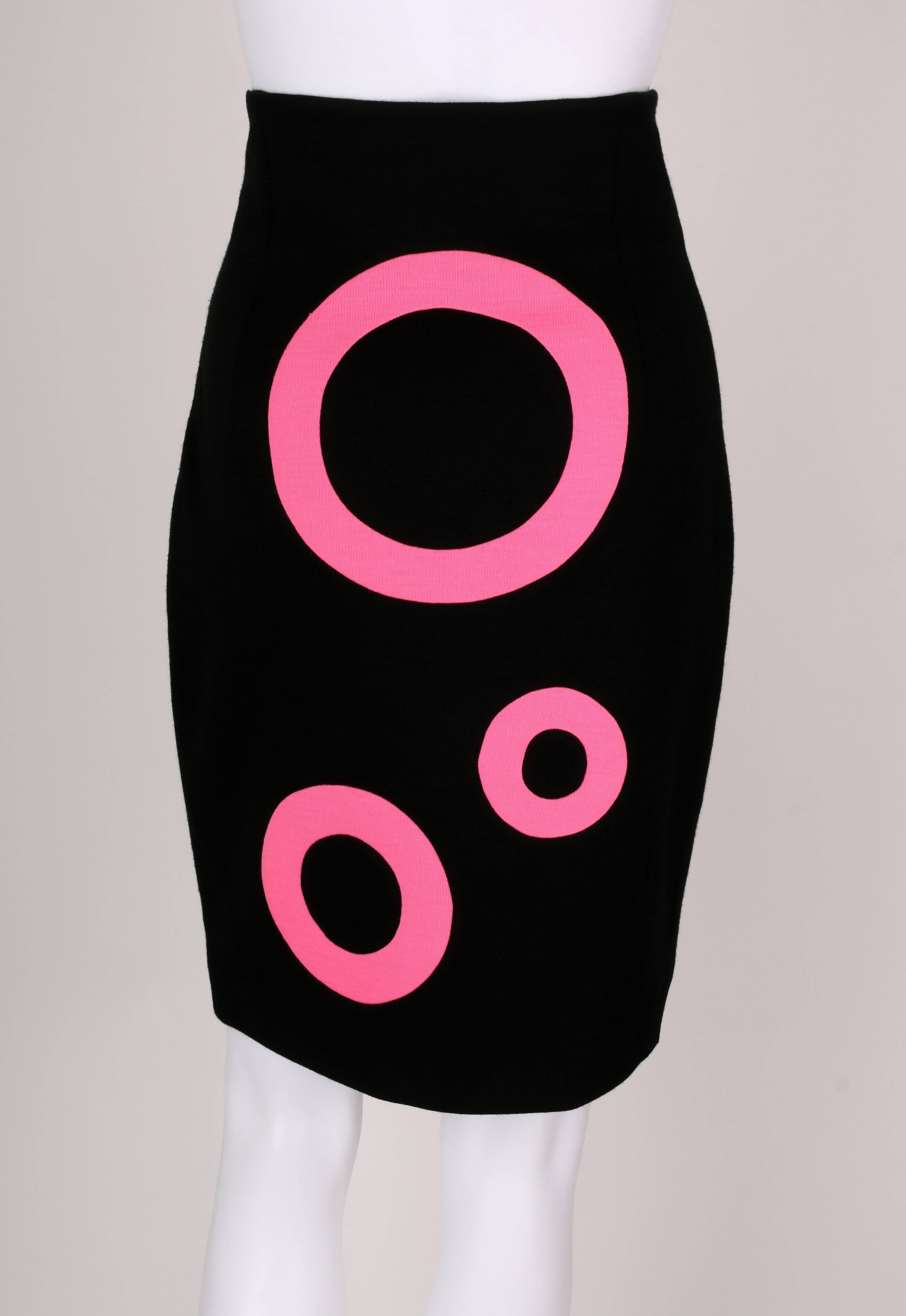 Women's JUNKO SHIMADA Black Pink Op Art Circle Knit Pencil Skirt