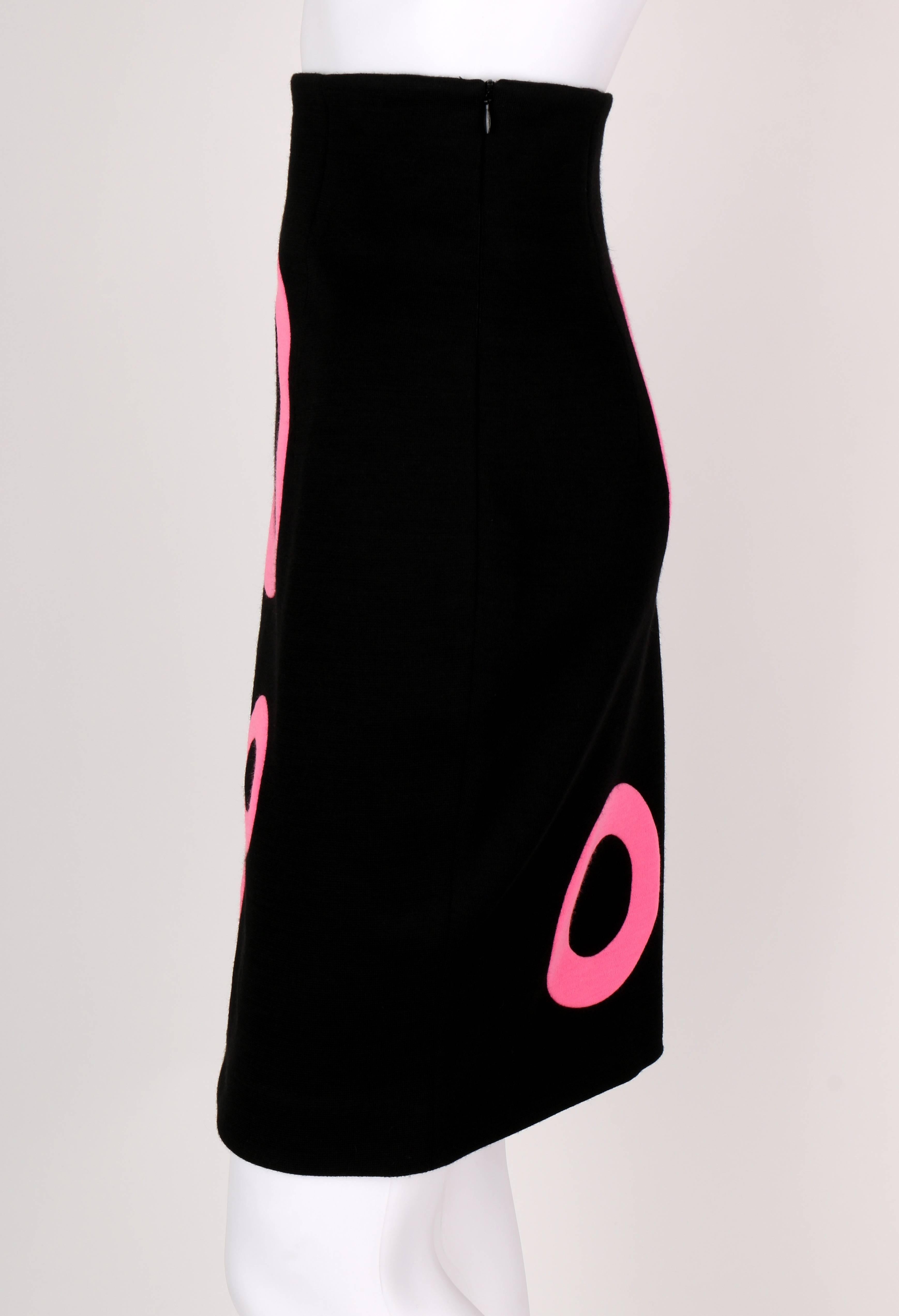 JUNKO SHIMADA Black Pink Op Art Circle Knit Pencil Skirt 1