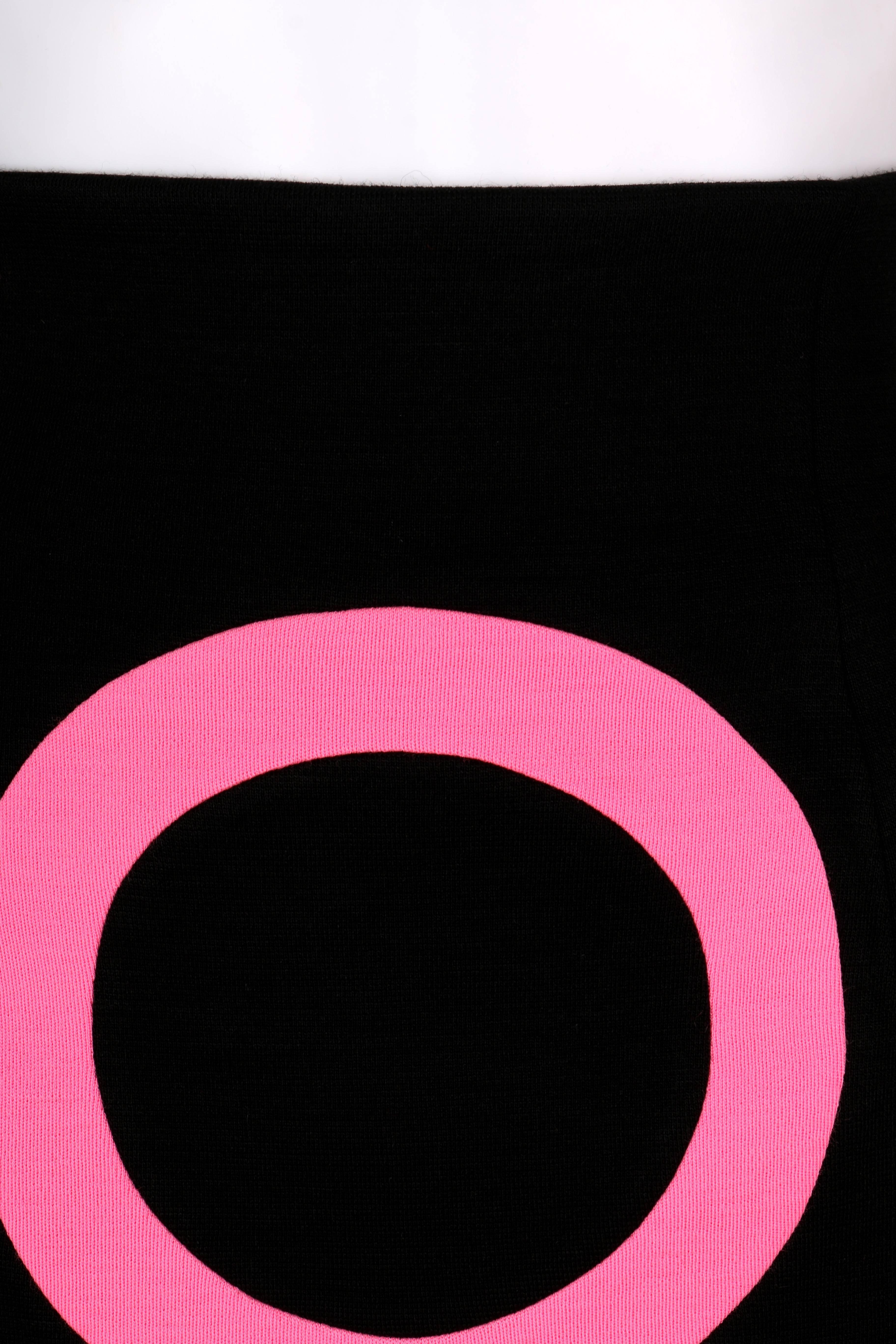 JUNKO SHIMADA Black Pink Op Art Circle Knit Pencil Skirt 3