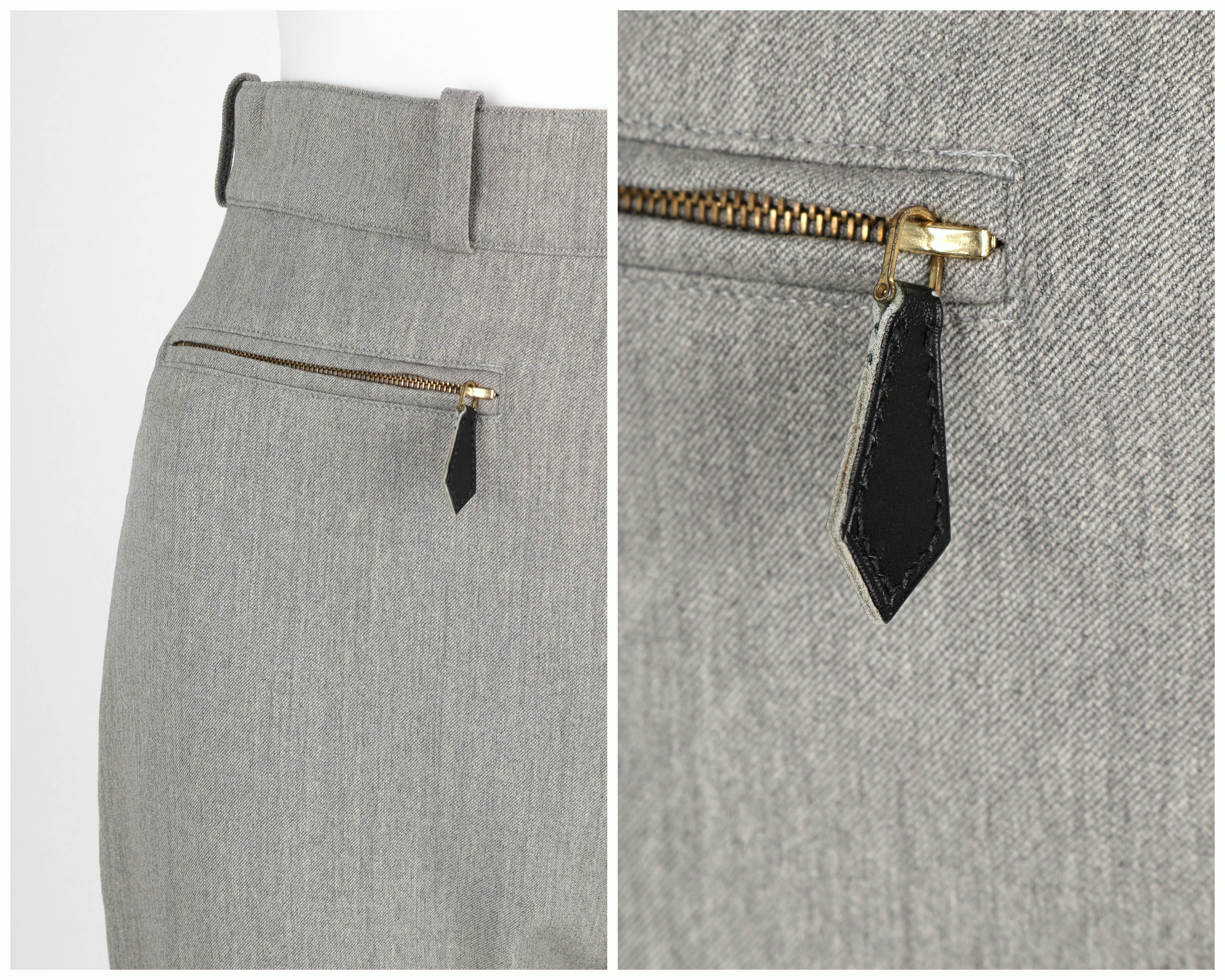 HERMES c.1990's Gray Wool Skinny Leg High Waisted Equestrian Pants Jodhpurs In Excellent Condition In Thiensville, WI