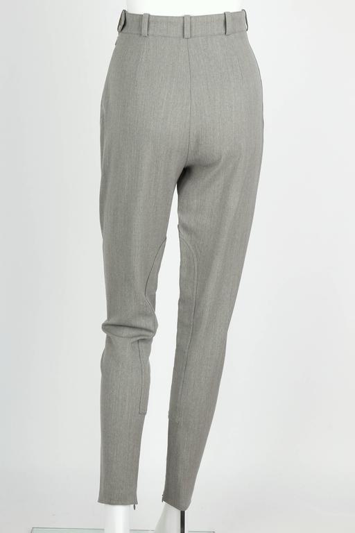 HERMES c.1990's Gray Wool Skinny Leg High Waisted Equestrian Pants