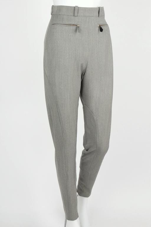 HERMES c.1990's Gray Wool Skinny Leg High Waisted Equestrian Pants