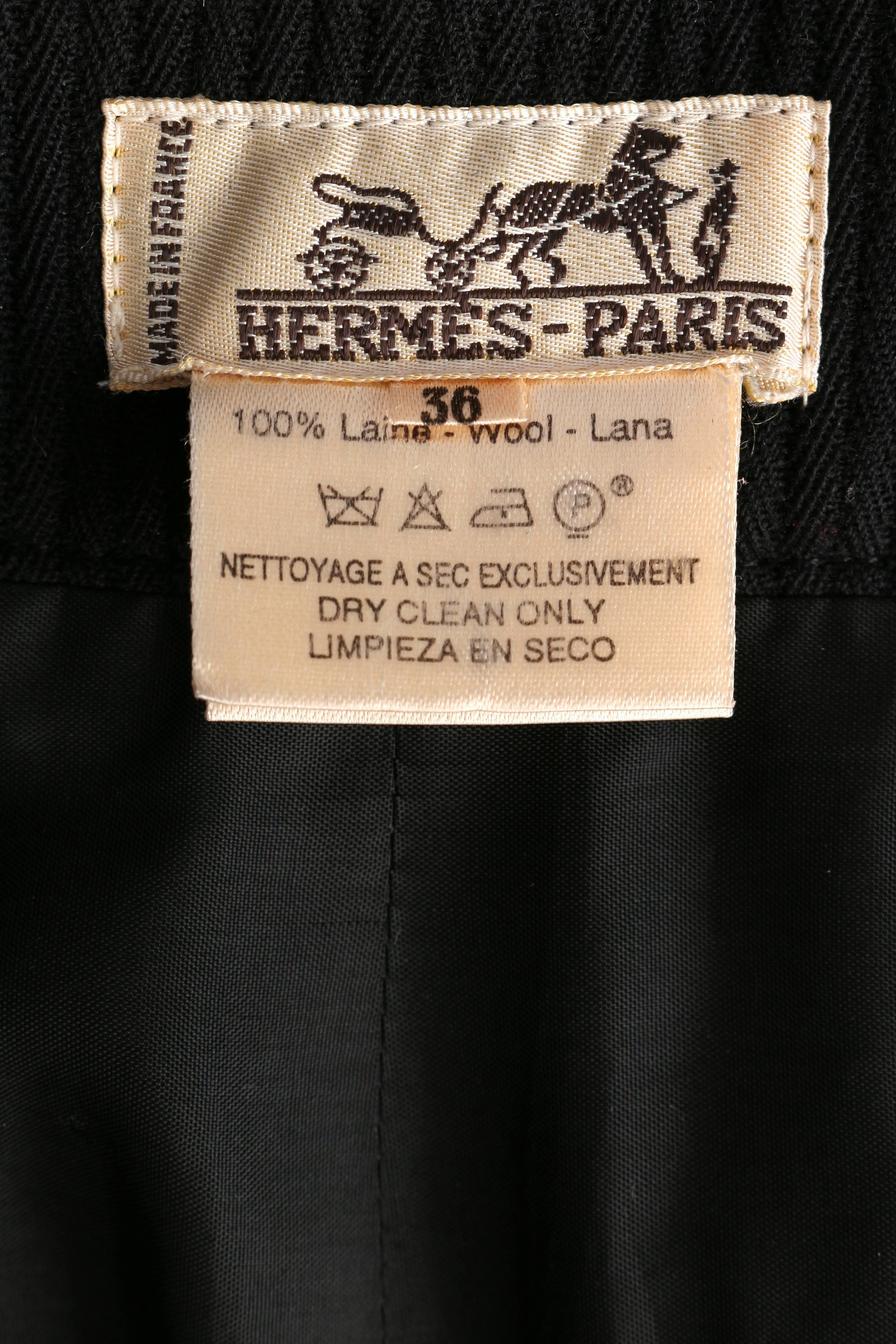 HERMES c.1990's Classic Black Wool High Waisted Wide Leg Pants 2