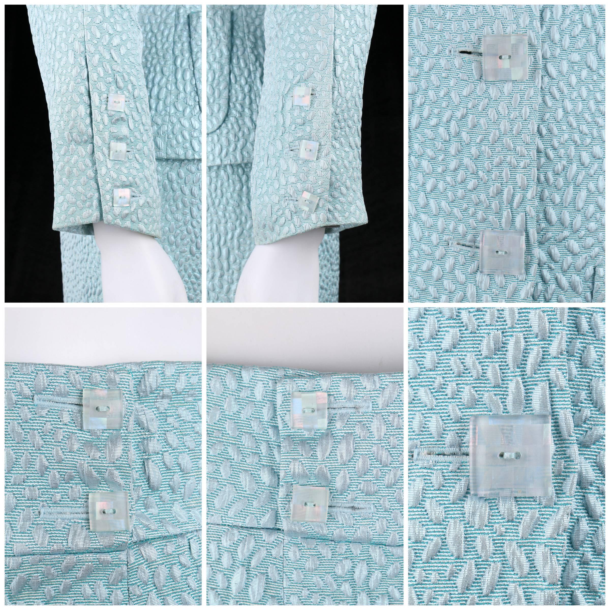 CHANEL Boutique c.1980's Light Blue Metallic Matelasse Blazer Skirt Suit 1