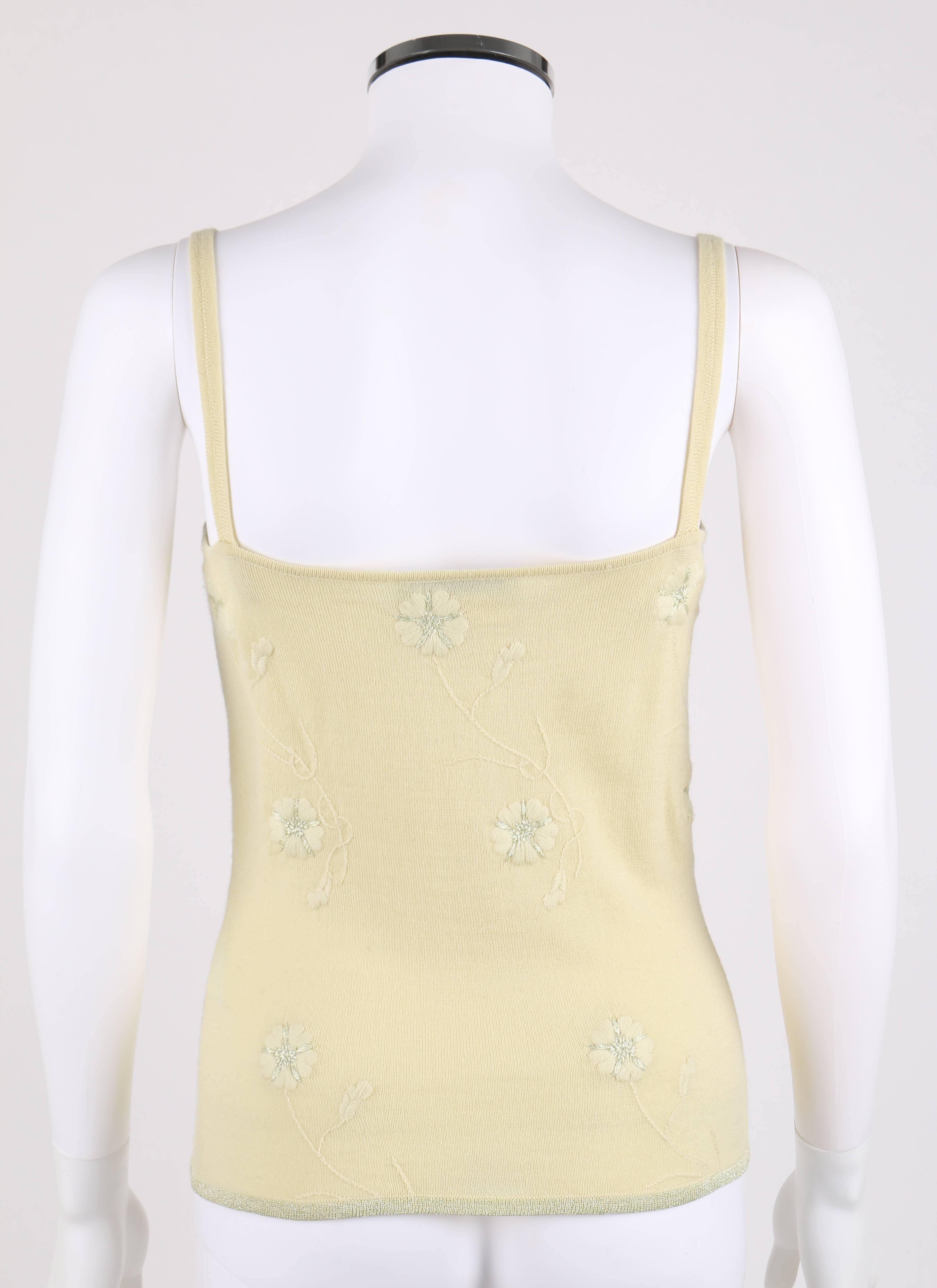GIVENCHY Couture S/S 1998 ALEXANDER MCQUEEN Pale Yellow Floral Cardigan Top Set For Sale 2