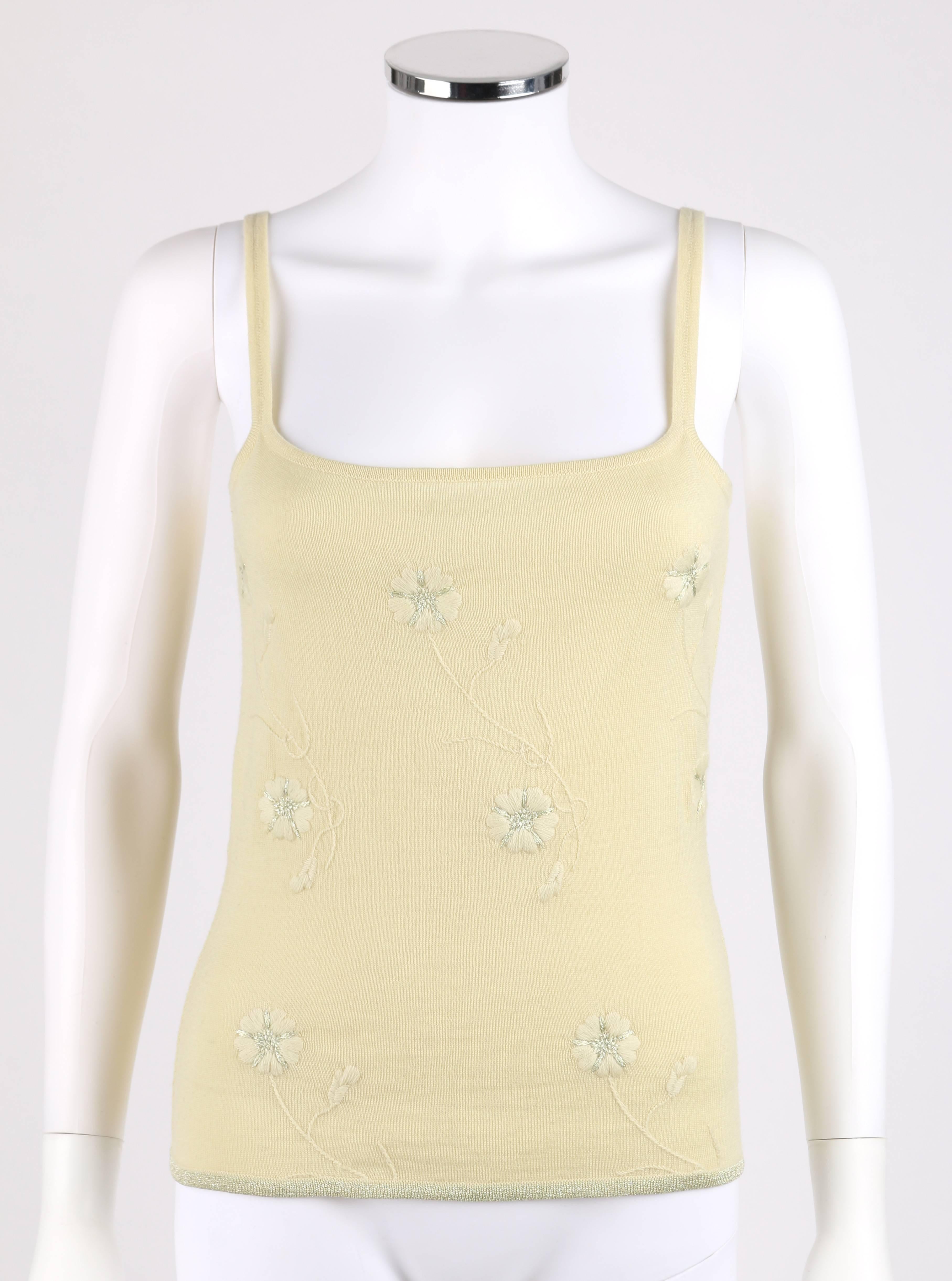 Women's GIVENCHY Couture S/S 1998 ALEXANDER MCQUEEN Pale Yellow Floral Cardigan Top Set For Sale