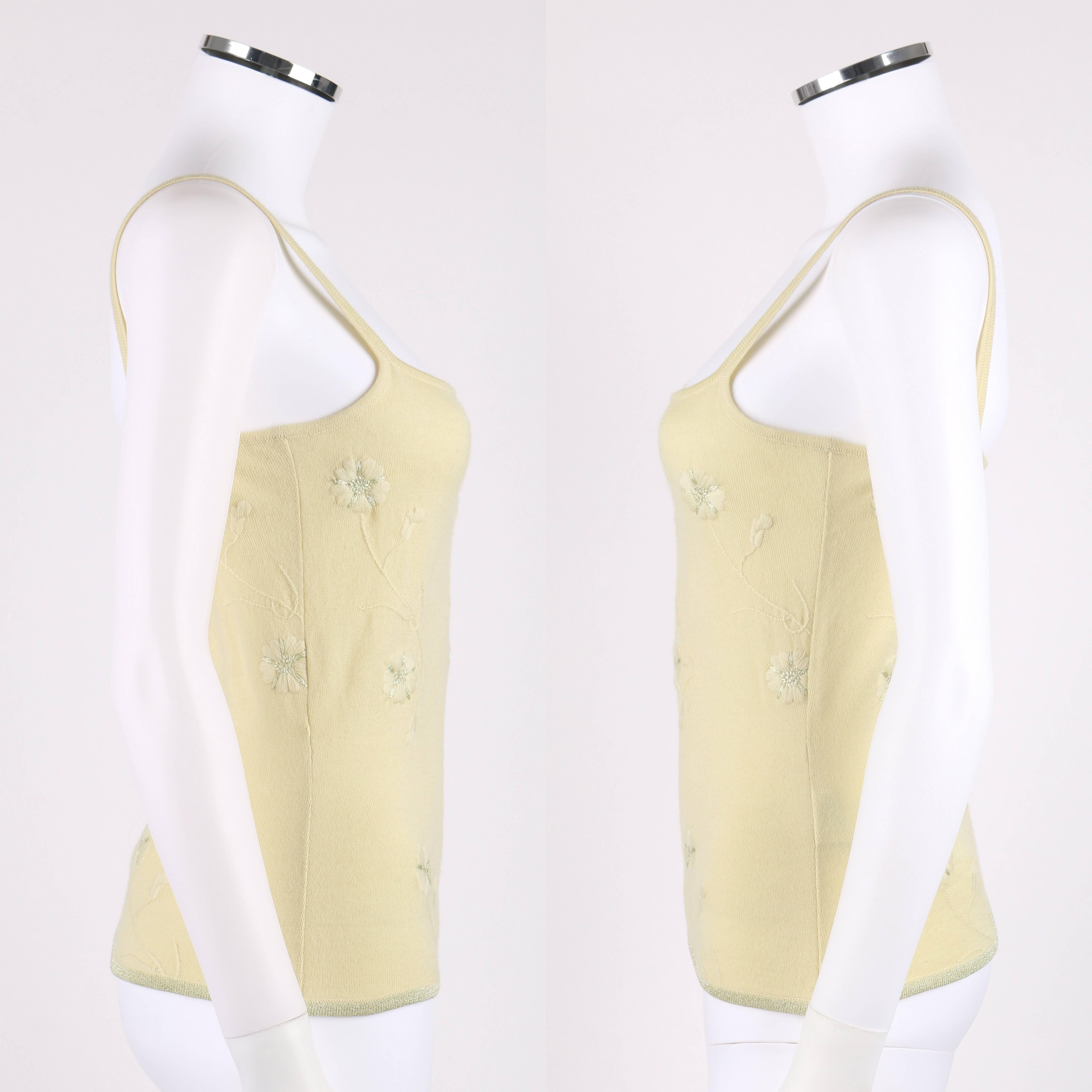GIVENCHY Couture S/S 1998 ALEXANDER MCQUEEN Pale Yellow Floral Cardigan Top Set For Sale 1