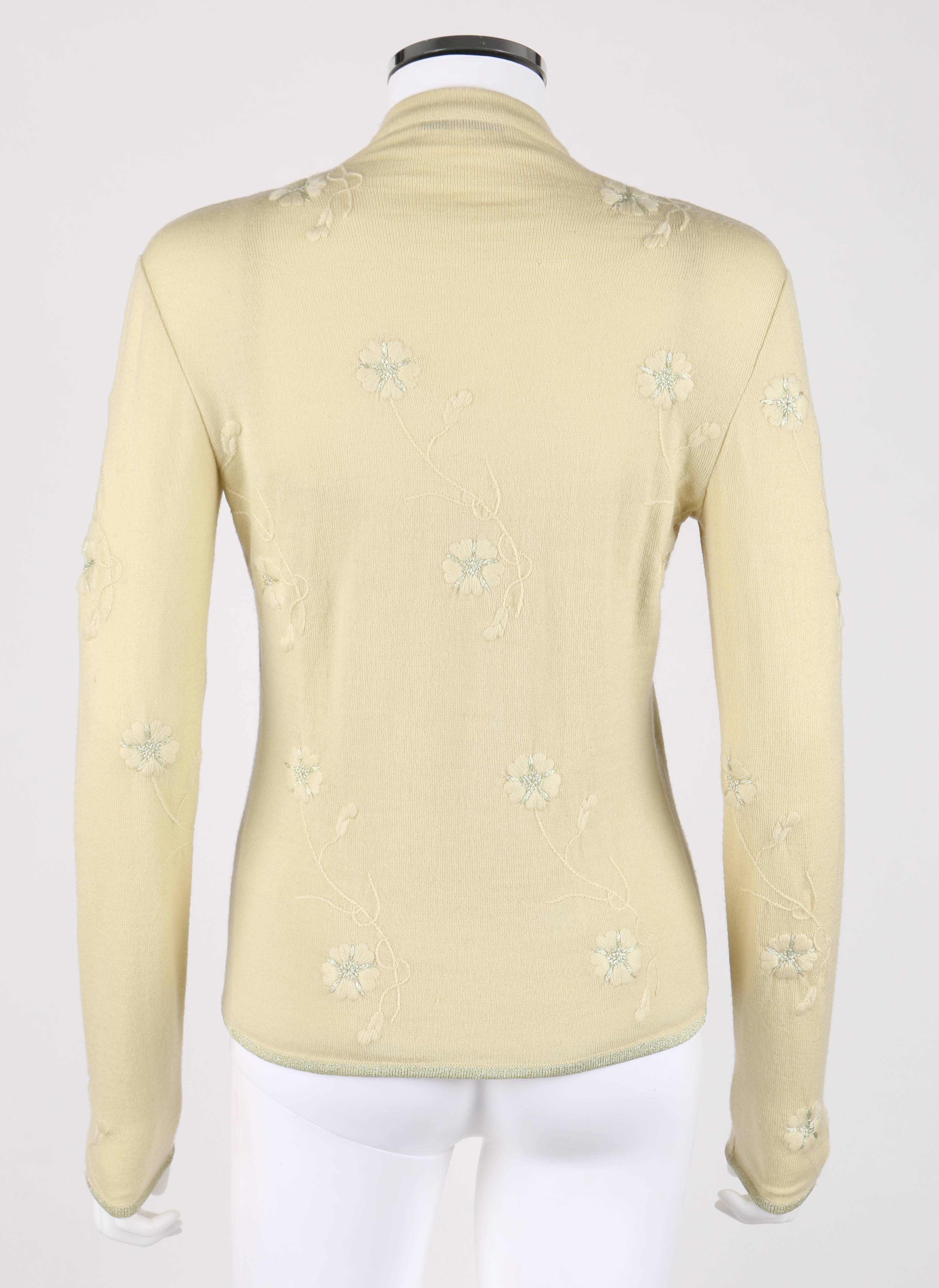 GIVENCHY Couture S/S 1998 ALEXANDER MCQUEEN Pale Yellow Floral Cardigan Top Set In Excellent Condition For Sale In Thiensville, WI