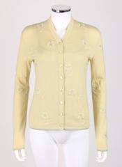 GIVENCHY Couture S/S 1998 ALEXANDER MCQUEEN Pale Yellow Floral Cardigan Top Set