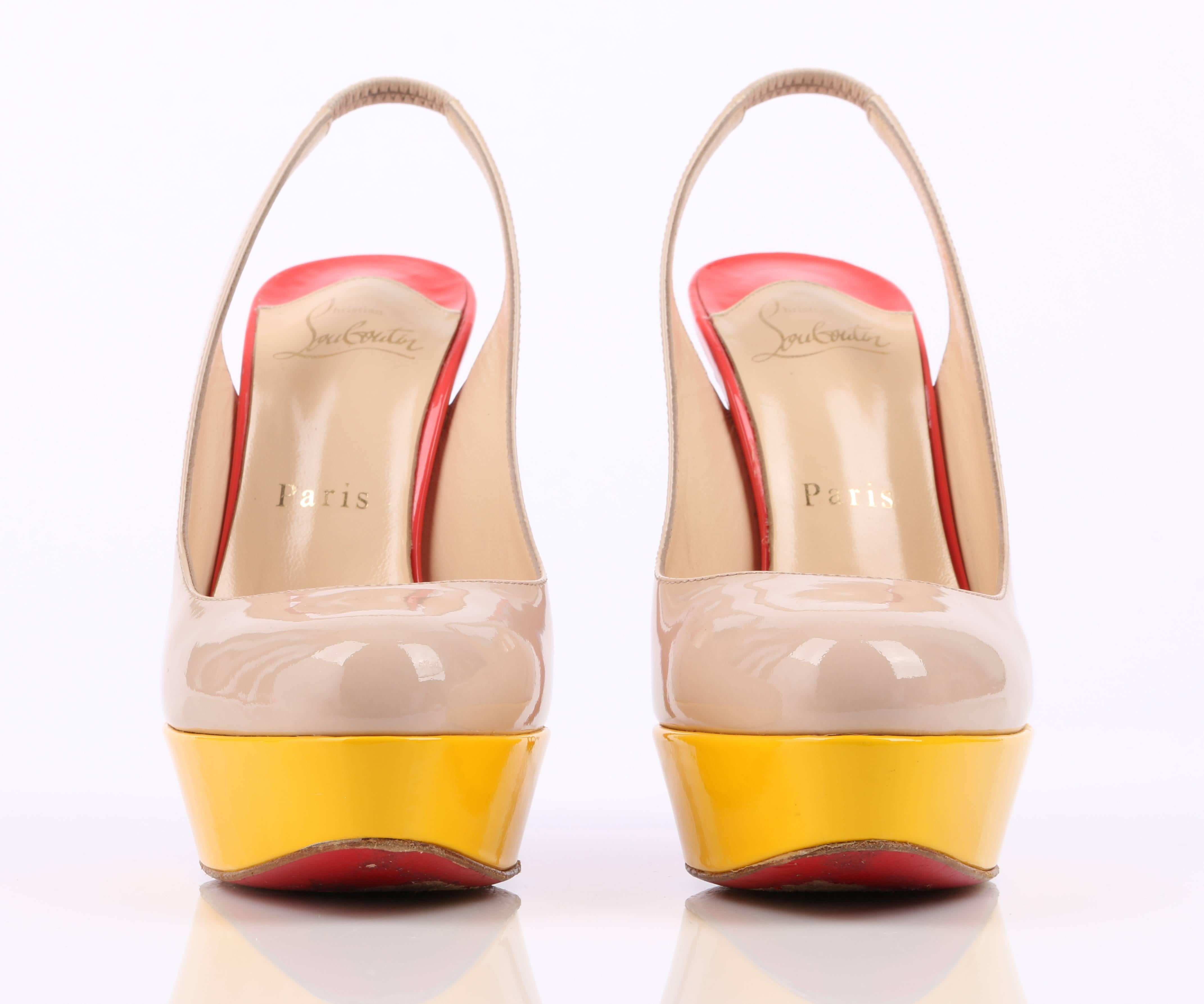 Beige CHRISTIAN LOUBOUTIN Bianca Multi Color Slingback Platform Pumps High Heels Shoes