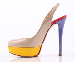 CHRISTIAN LOUBOUTIN Bianca Multi Color Slingback Platform Pumps High Heels Shoes