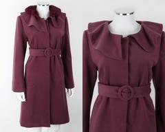 FENDI A/W 2005 KARL LAGERFELD Purple Cashmere Detachable Rex Fur Collar Coat