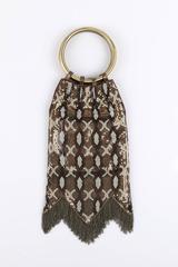 WHITING & DAVIS Bronze Gold Snake Metal Mesh Chain Fringe Evening Hoop Bag RARE