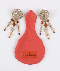 STEPHEN DWECK c.1990's Sterling 14K Gold Large Floral Chandelier Amber Earrings