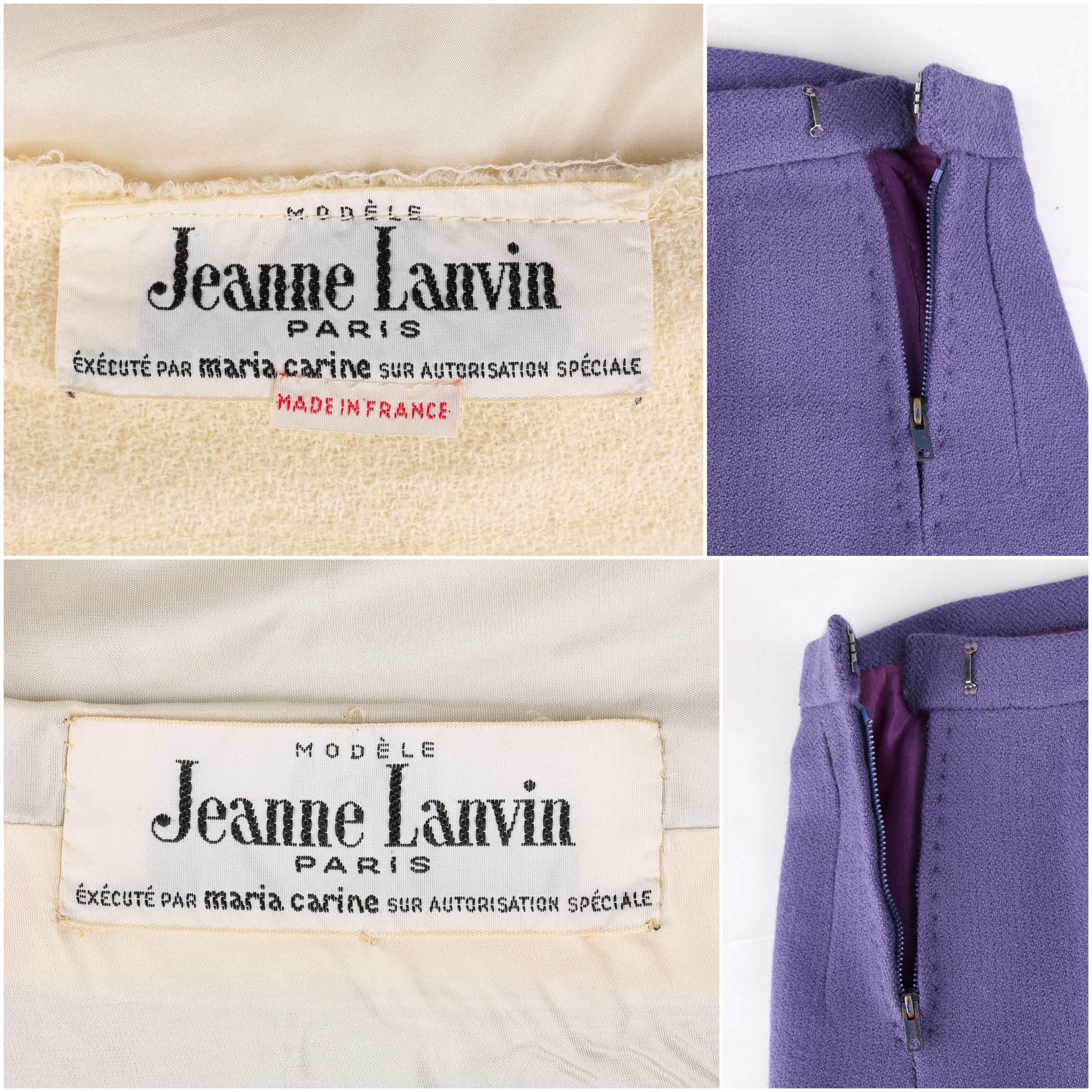 JEANNE LANVIN c.1960's 3 Piece Purple & Ivory Wool Blazer Tank Top Skirt Suit 1