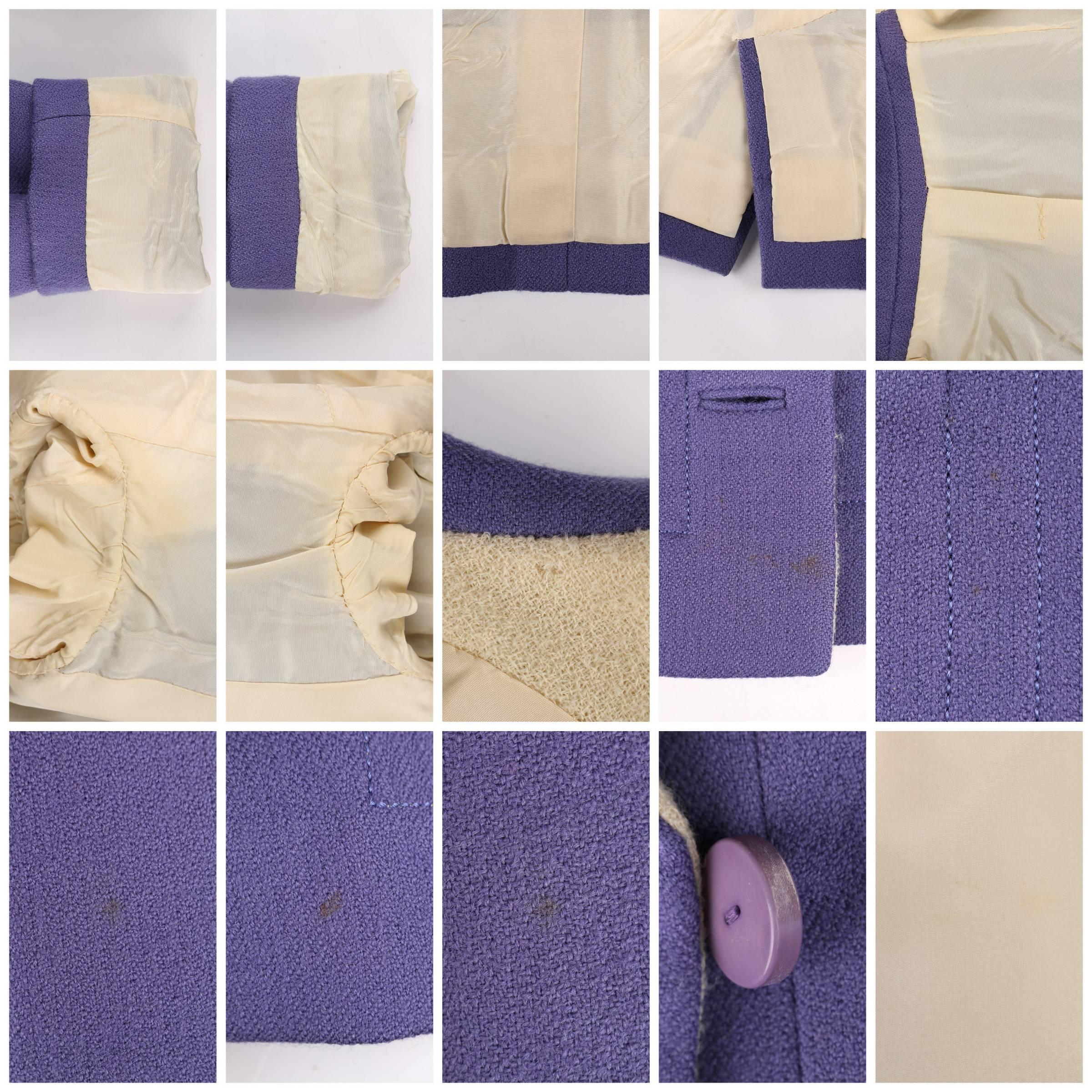 JEANNE LANVIN c.1960's 3 Piece Purple & Ivory Wool Blazer Tank Top Skirt Suit 2
