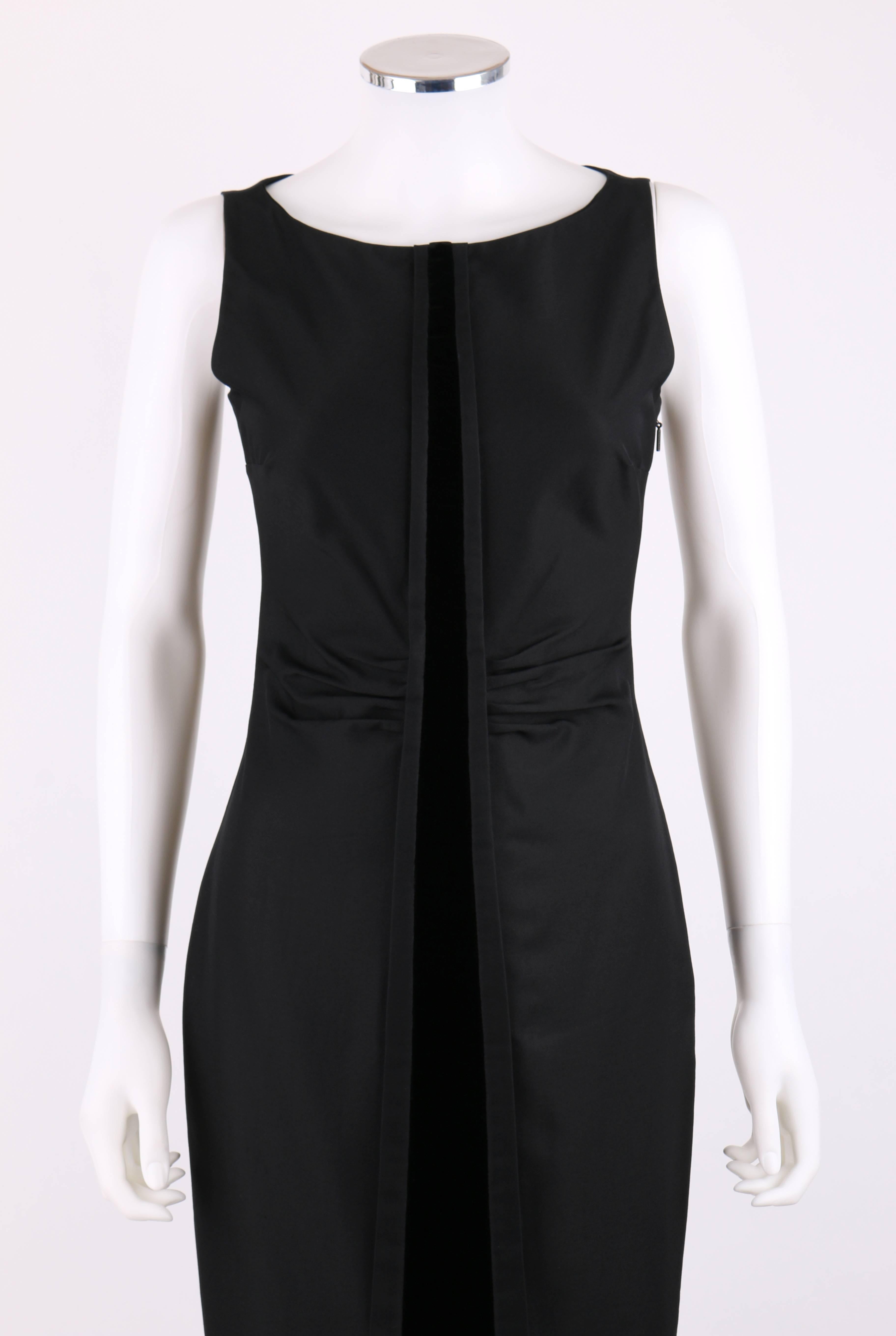 Women's GUCCI A/W 2004 TOM FORD Black Sleeveless Velvet Detail Sheath Dress