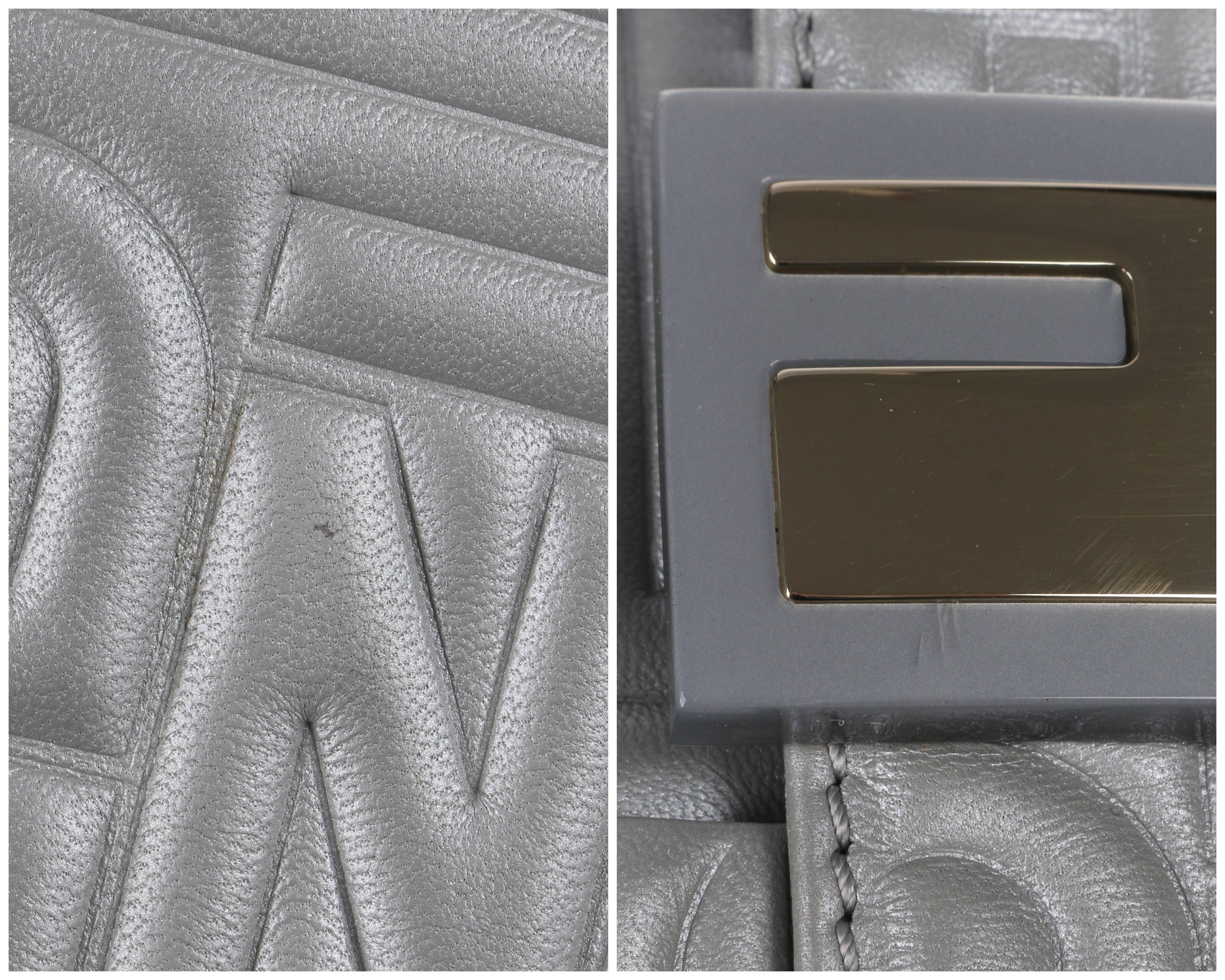 FENDI S/S 2010 Silver Gray Signature Logo Embossed Leather Baguette Purse 3