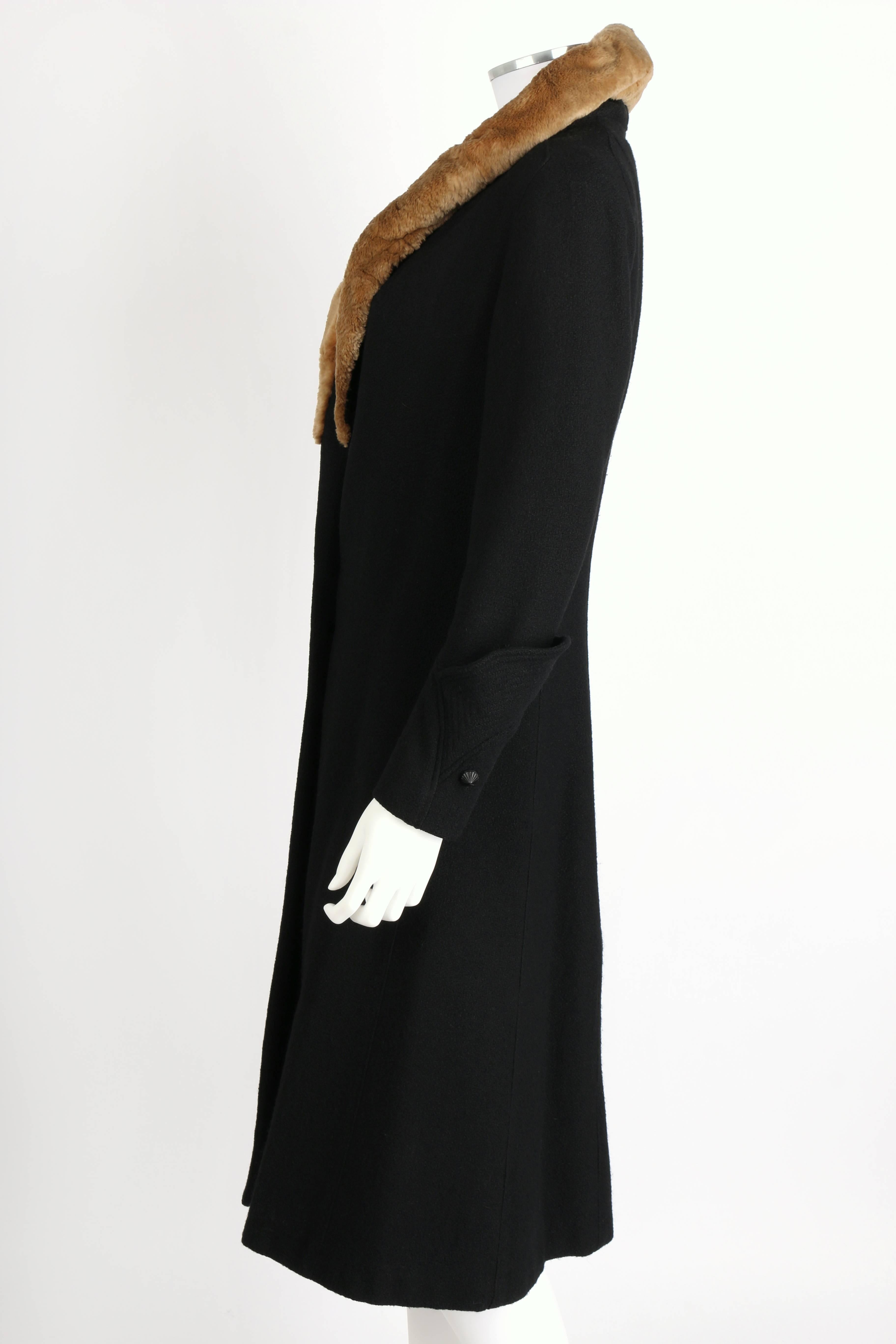MILLER c.1910s Edwardian Black Wool Sheared Beaver Fur Art Deco Embroidered Coat 1