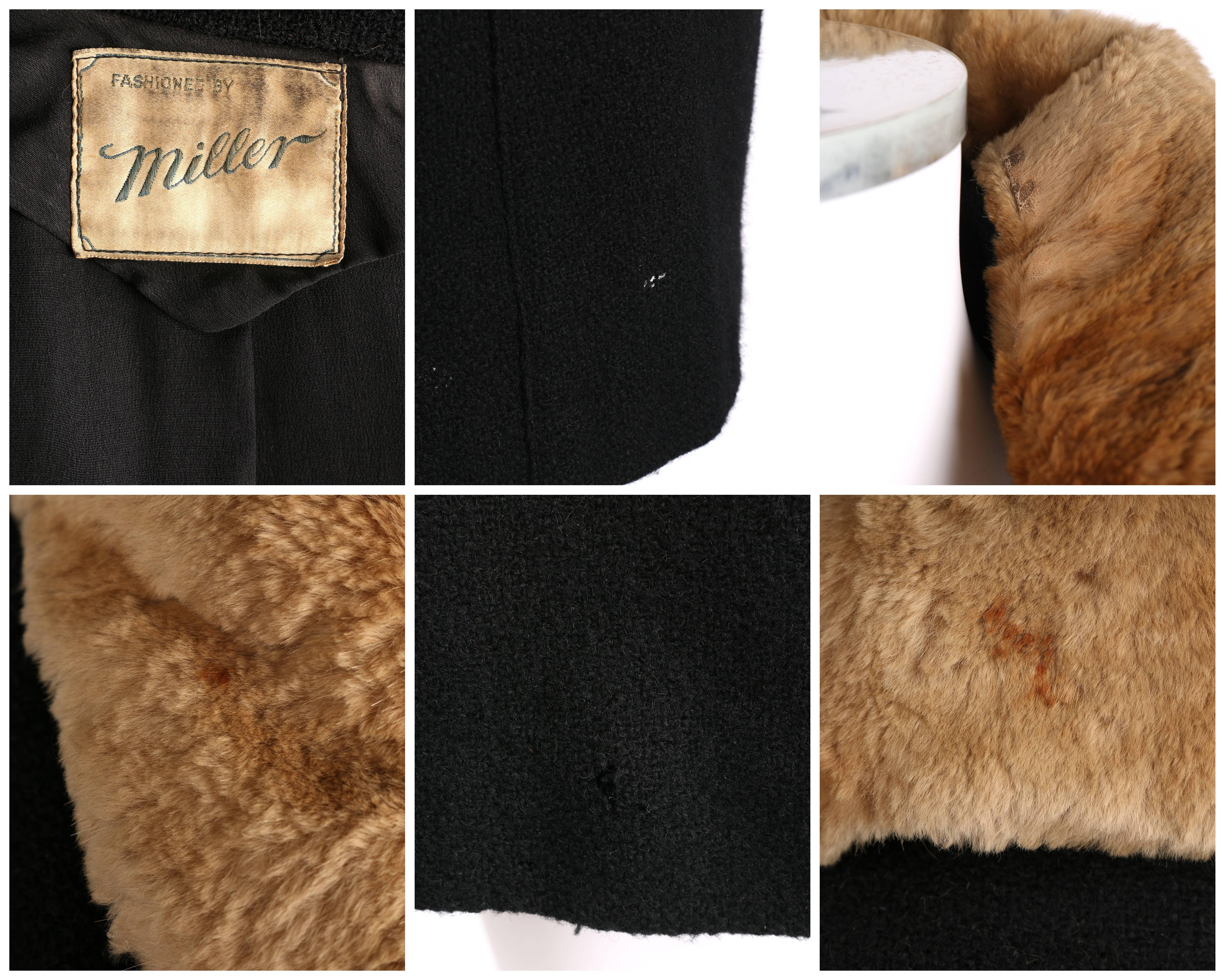 MILLER c.1910s Edwardian Black Wool Sheared Beaver Fur Art Deco Embroidered Coat 5
