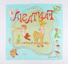 WALT DISNEY c.1940 "Fantasia" Topless Centaur Character Print Silk Chiffon Scarf