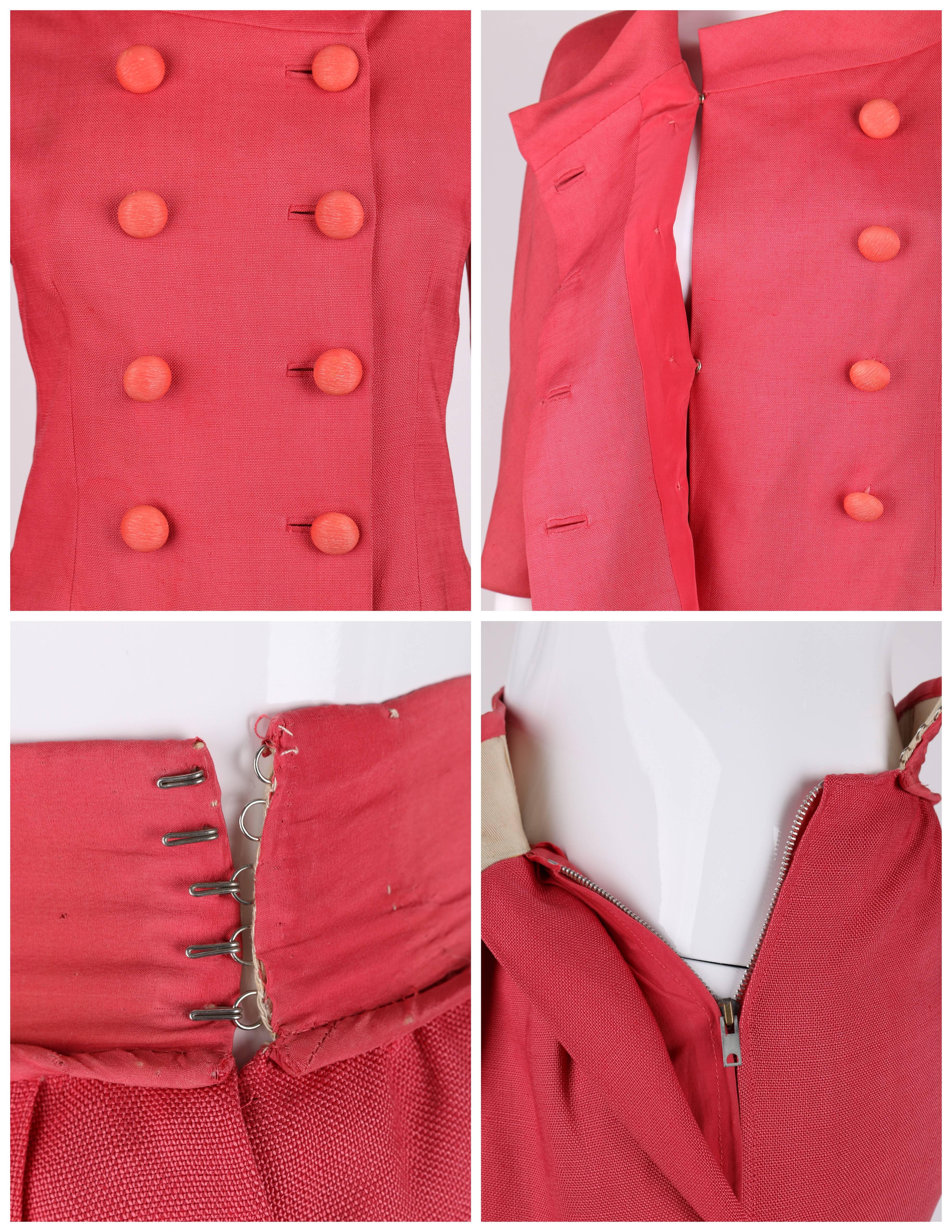 Women's BALENCIAGA c.1960's Haute Couture 2 Piece Salmon Pink Blazer Skirt Suit