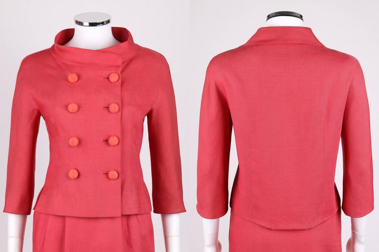 BALENCIAGA c.1960's Haute Couture 2 Piece Salmon Pink Blazer Skirt Suit ...