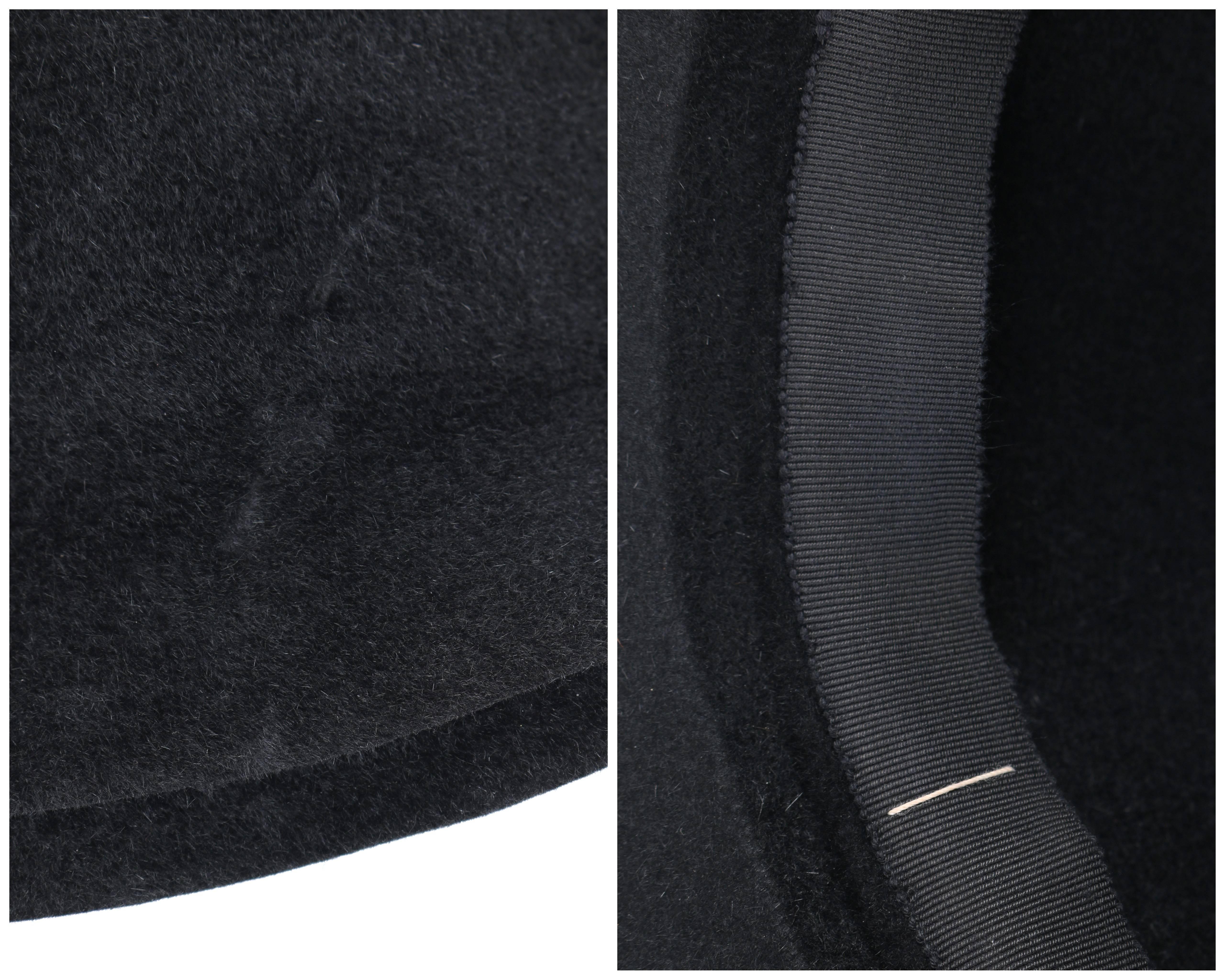 CHANEL A/W 1998 Black Fur Felt Cloche Hat + Detachable Camellia Flower Brooch 2