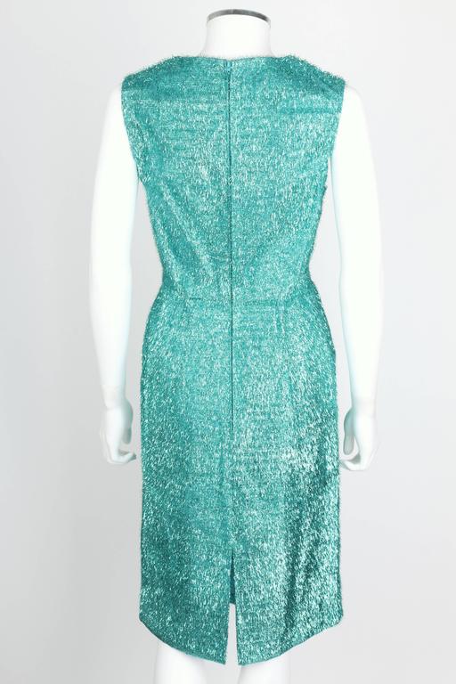 COUTURE c.1960's Turquoise Blue Metallic Tinsel Cocktail Party Shift
