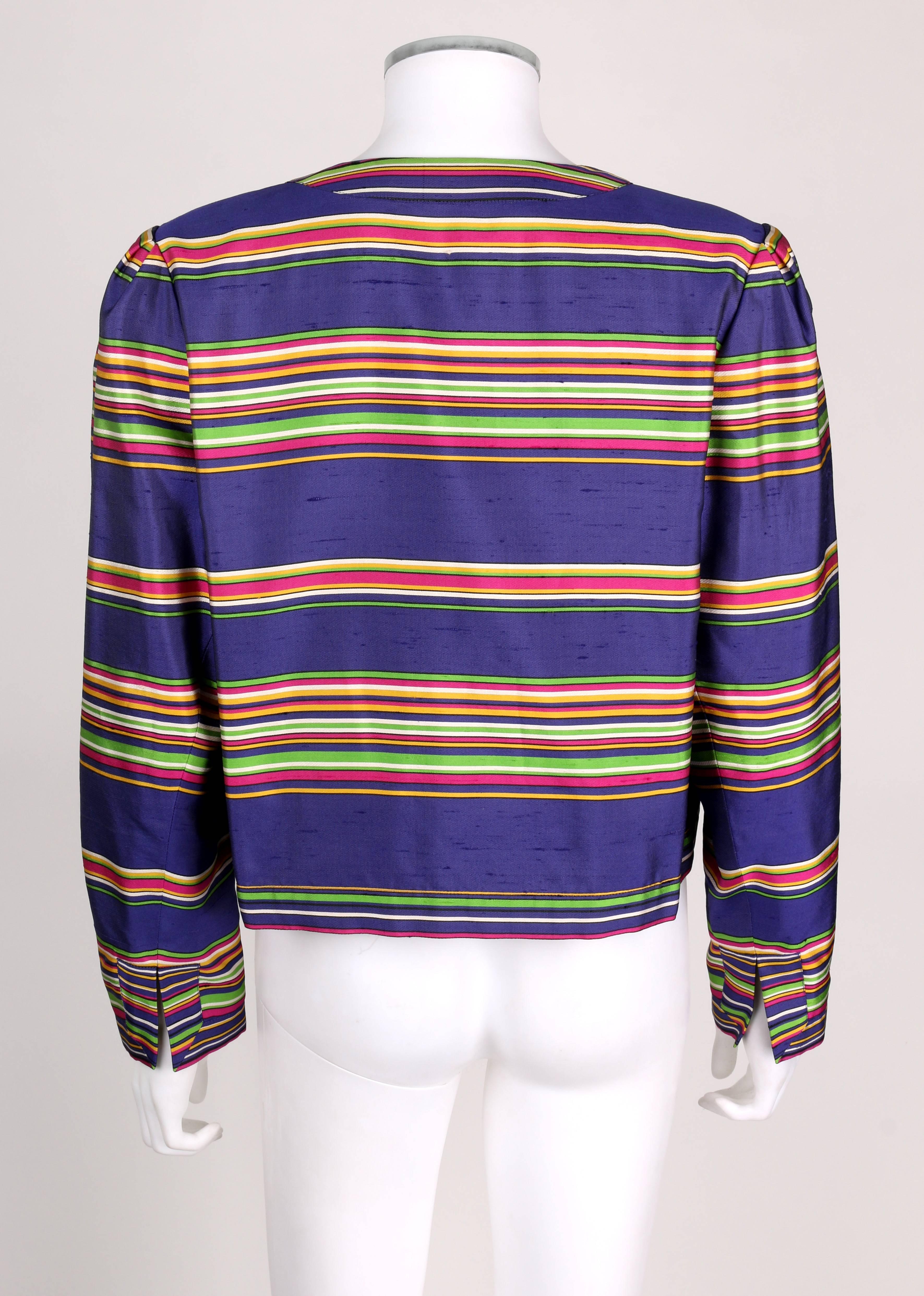 YVES SAINT LAURENT Cruise 1991 YSL Multicolor Striped 100% Silk Blazer Jacket In Excellent Condition In Thiensville, WI