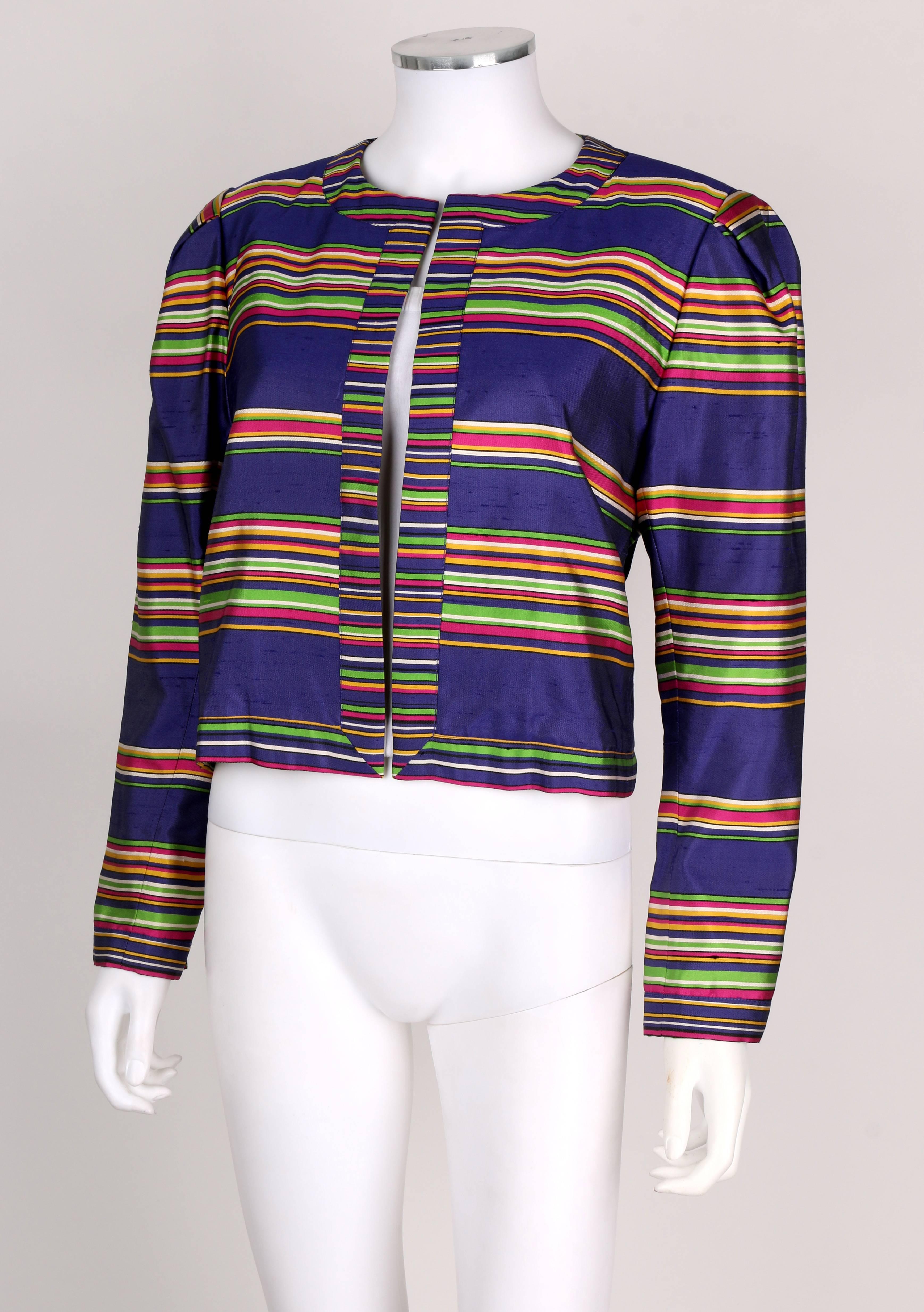 YVES SAINT LAURENT Cruise 1991 YSL Multicolor Striped 100% Silk Blazer Jacket 1