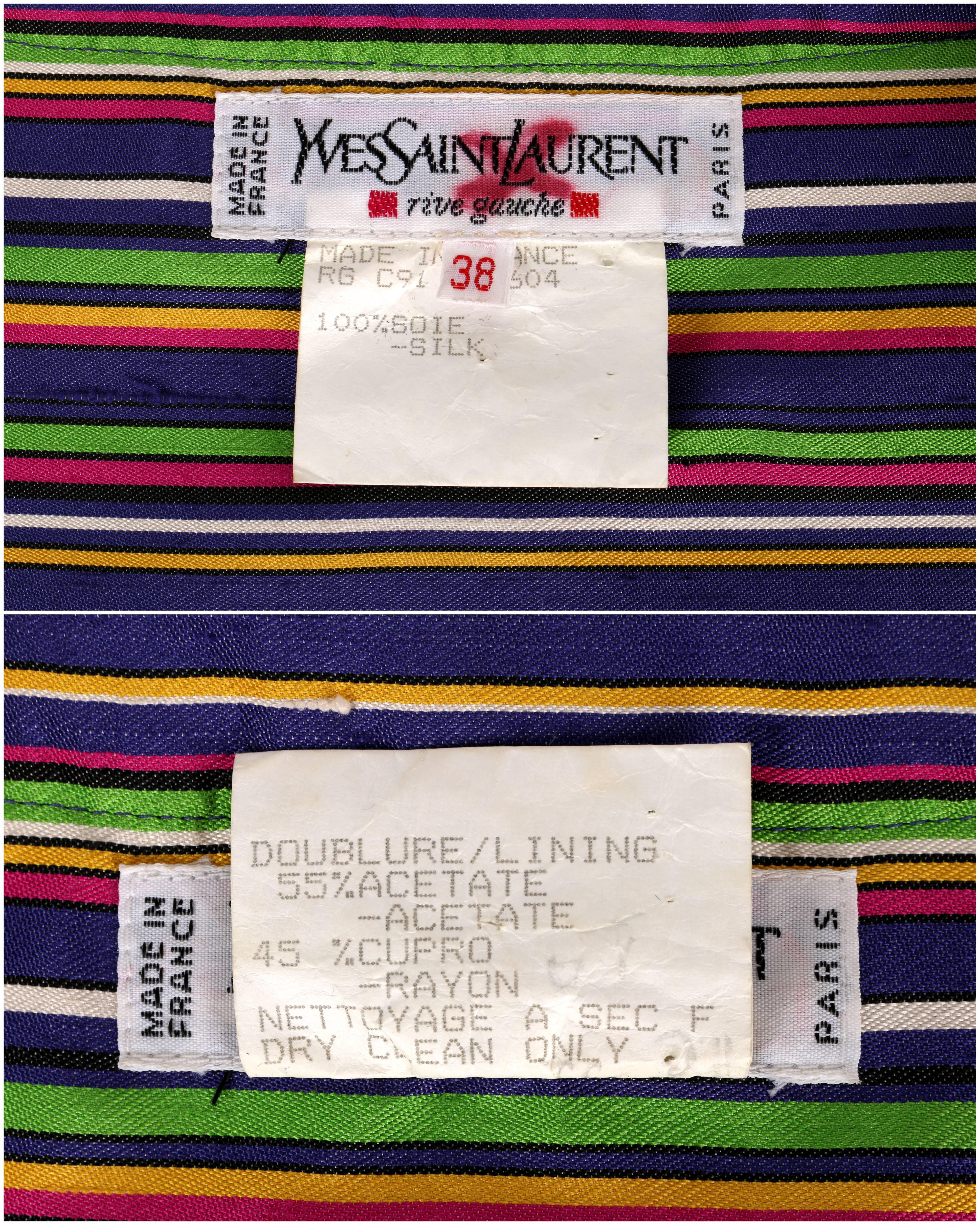 YVES SAINT LAURENT Cruise 1991 YSL Multicolor Striped 100% Silk Blazer Jacket 5