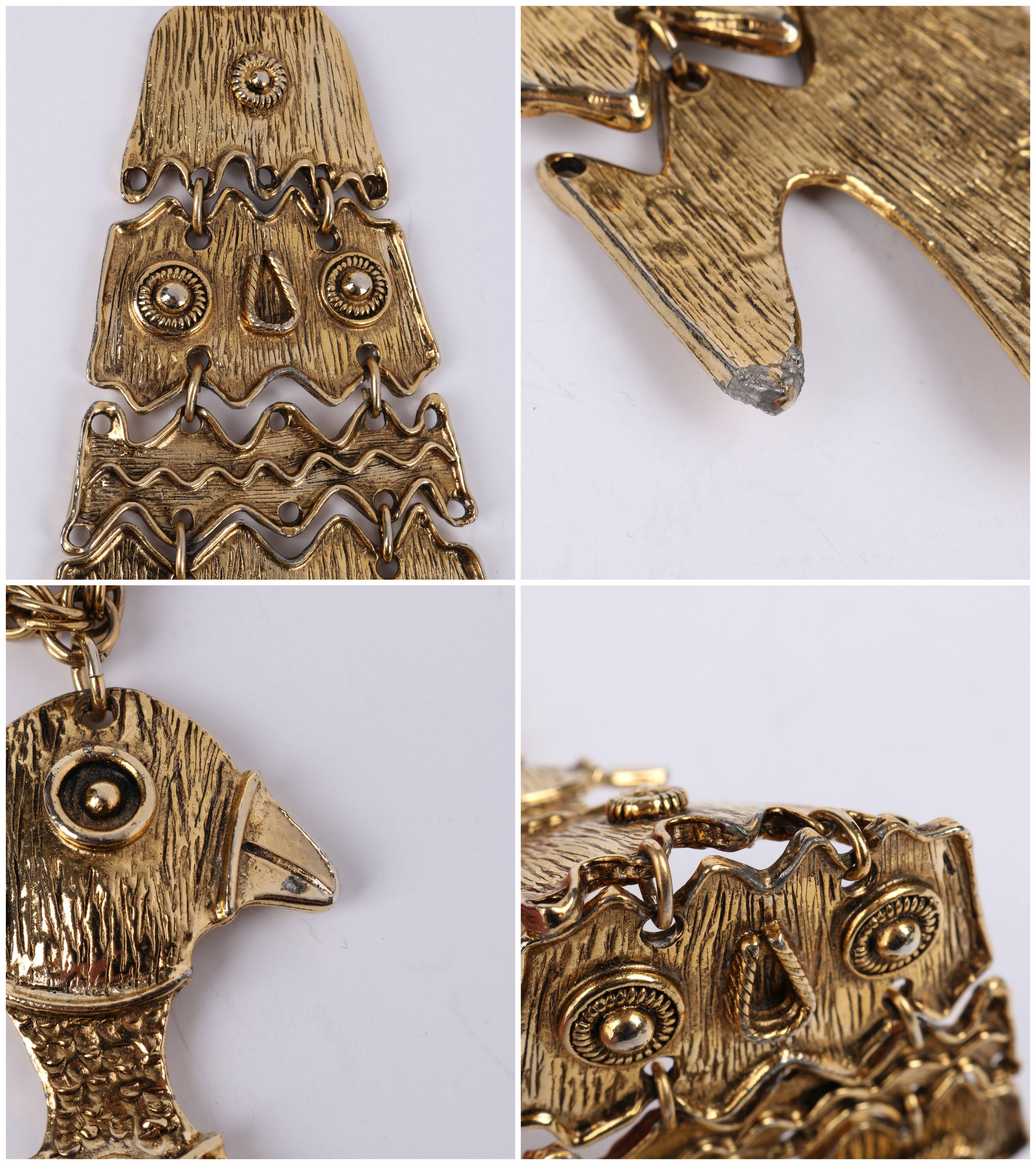 c.1970's Large Gold Totem Bird Articulated Pendant Statement Necklace Rare 4