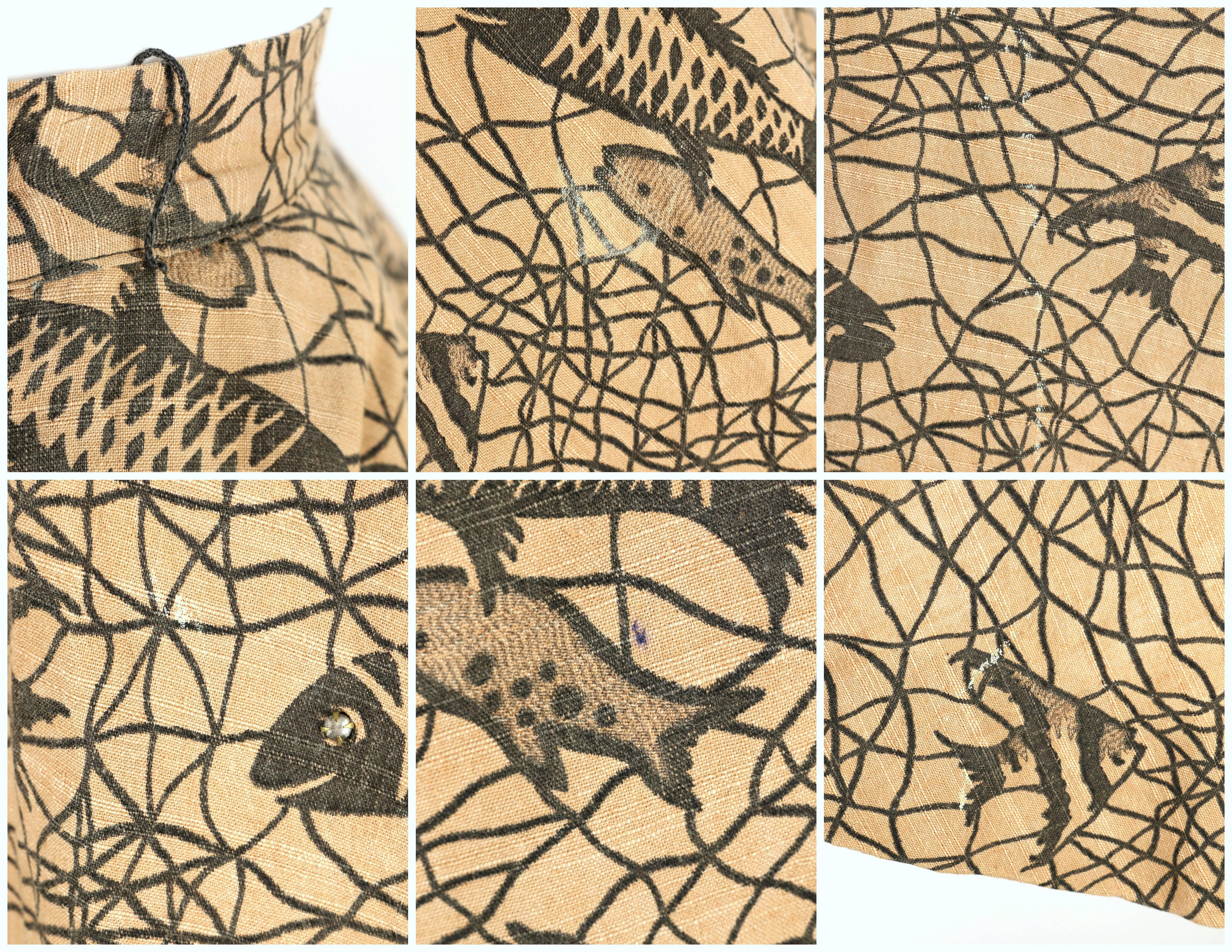 COUTURE c.1950's Tan Canvas Tropical Fish Print Rhinestone Circle Skirt OOAK 5