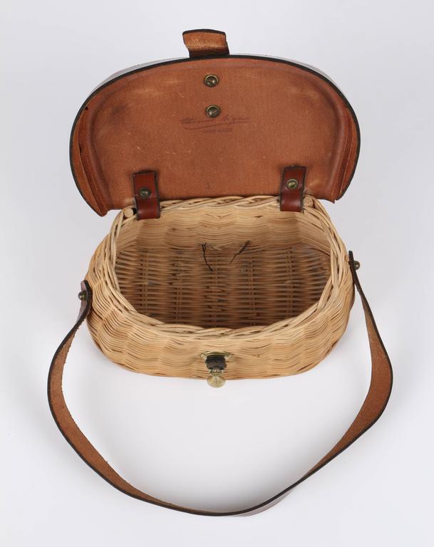 ETIENNE AIGNER c.1950's Handmade Fishing Creel Wicker Purse Handbag RARE