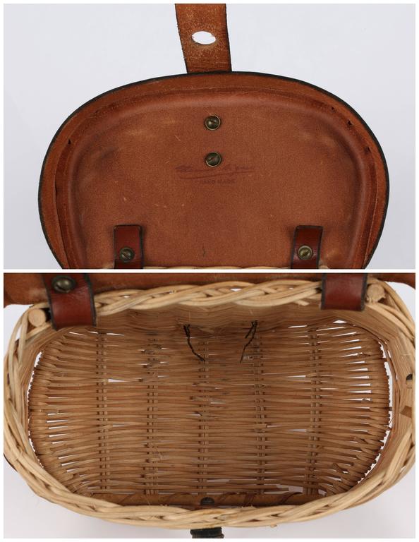 ETIENNE AIGNER c.1950's Handmade Fishing Creel Wicker Purse Handbag RARE
