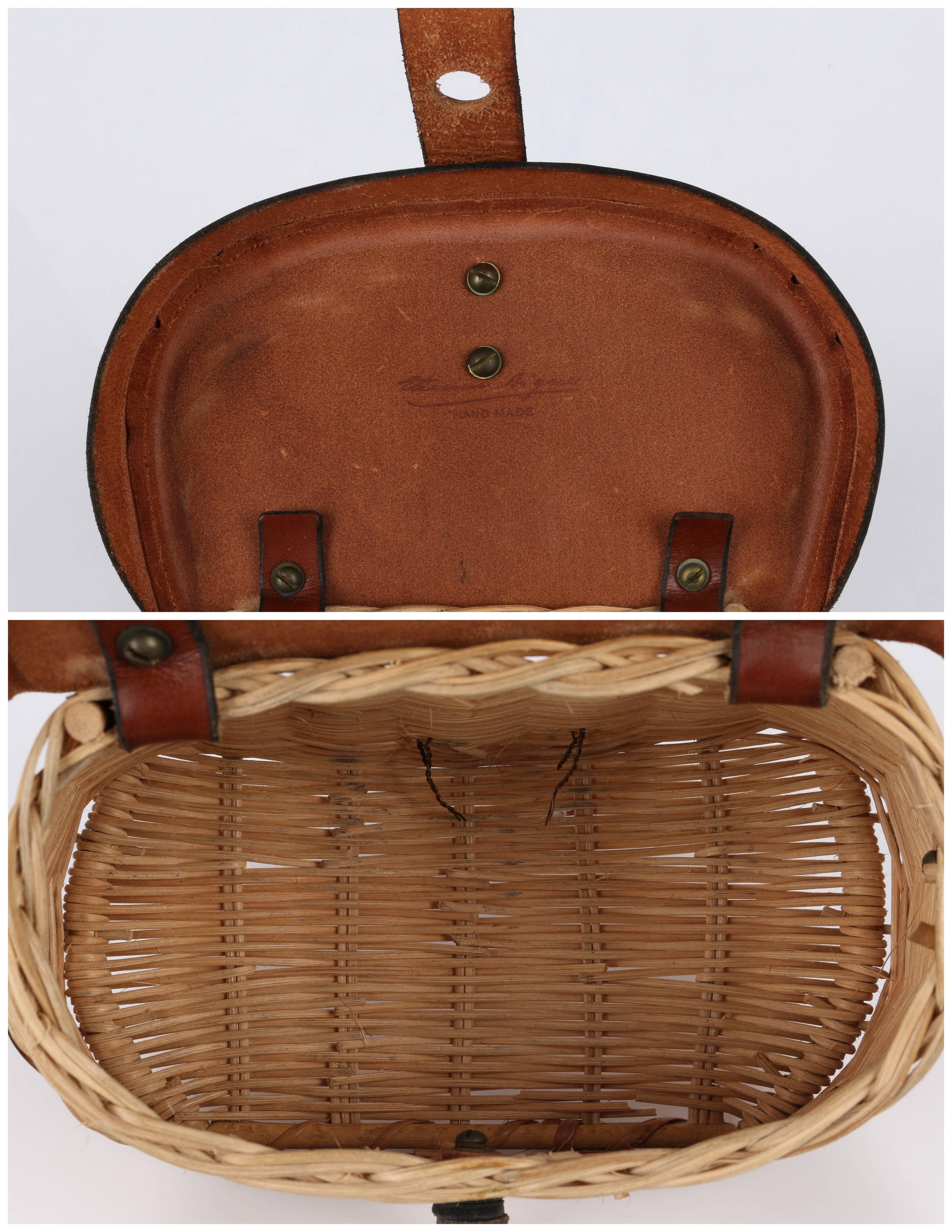 ETIENNE AIGNER c.1950's Handmade Fishing Creel Wicker Purse Handbag RARE In Excellent Condition In Thiensville, WI