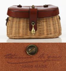 ETIENNE AIGNER c.1950's Handmade Fishing Creel Wicker Purse Handbag RARE