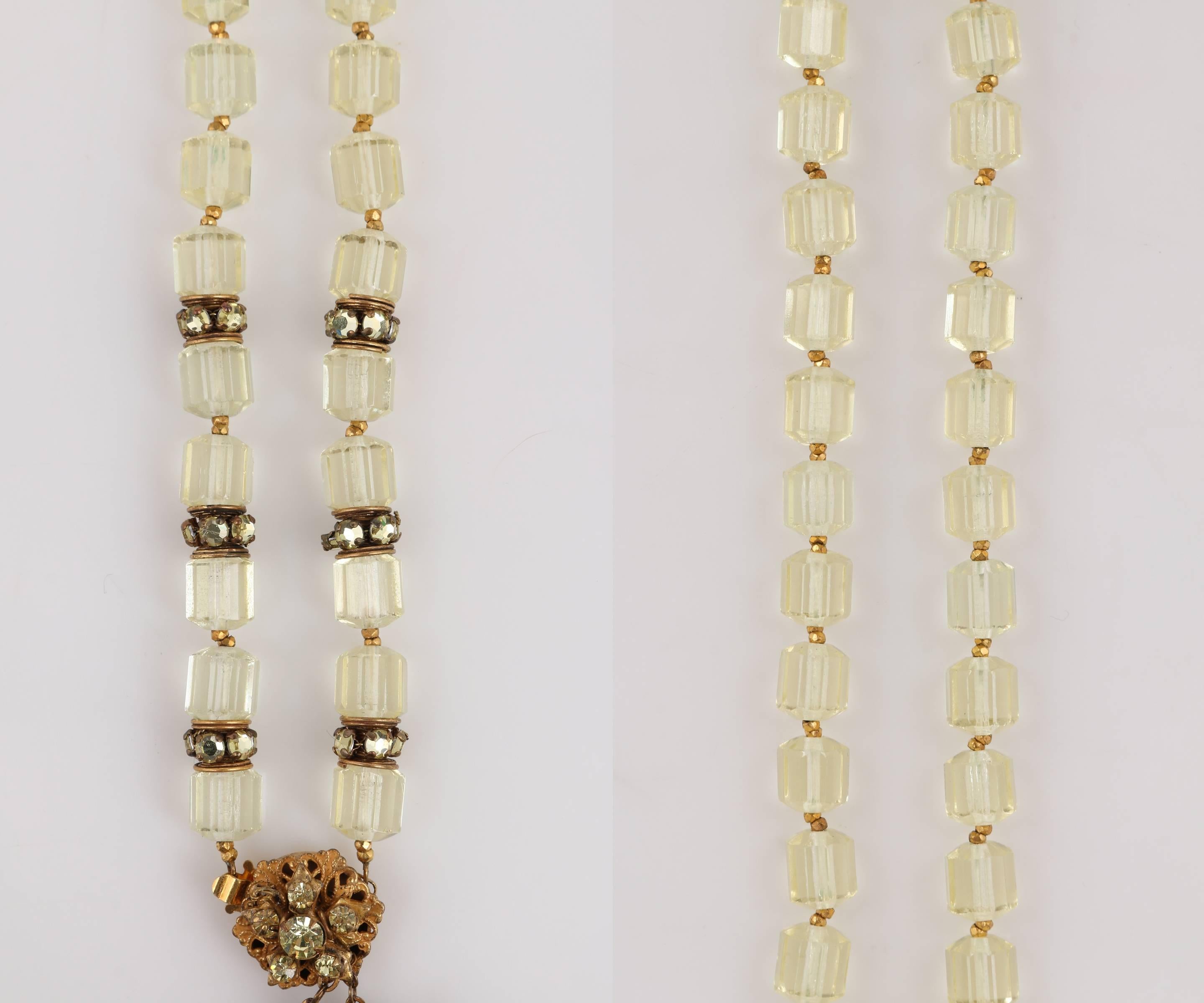 MIRIAM HASKELL c.1950's Signed Gold Gilt Leaf Crystal Beads Pendant Necklace 2