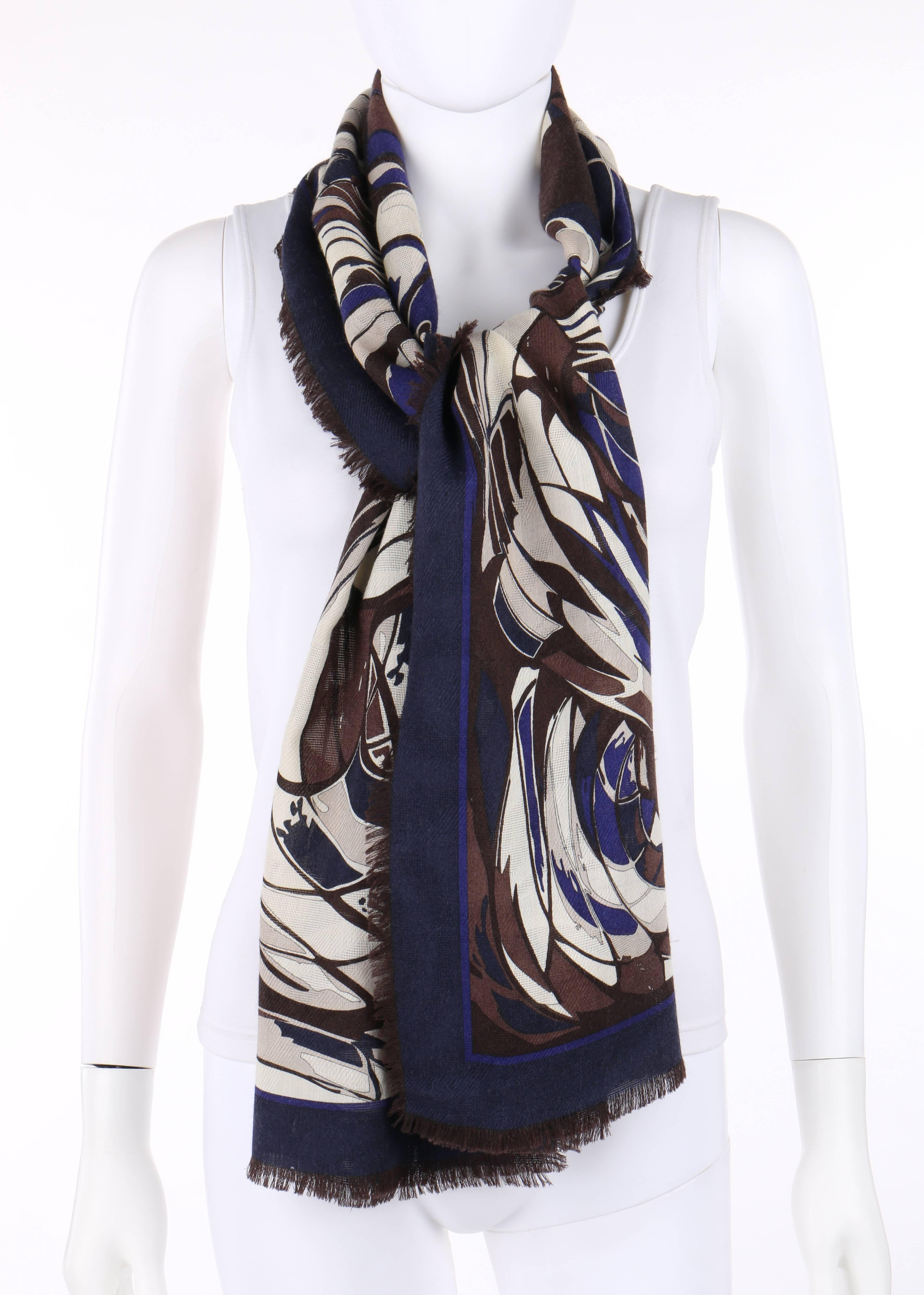 EMILIO PUCCI Wool Silk Multicolor Abstract Signature Print Oblong Scarf 3